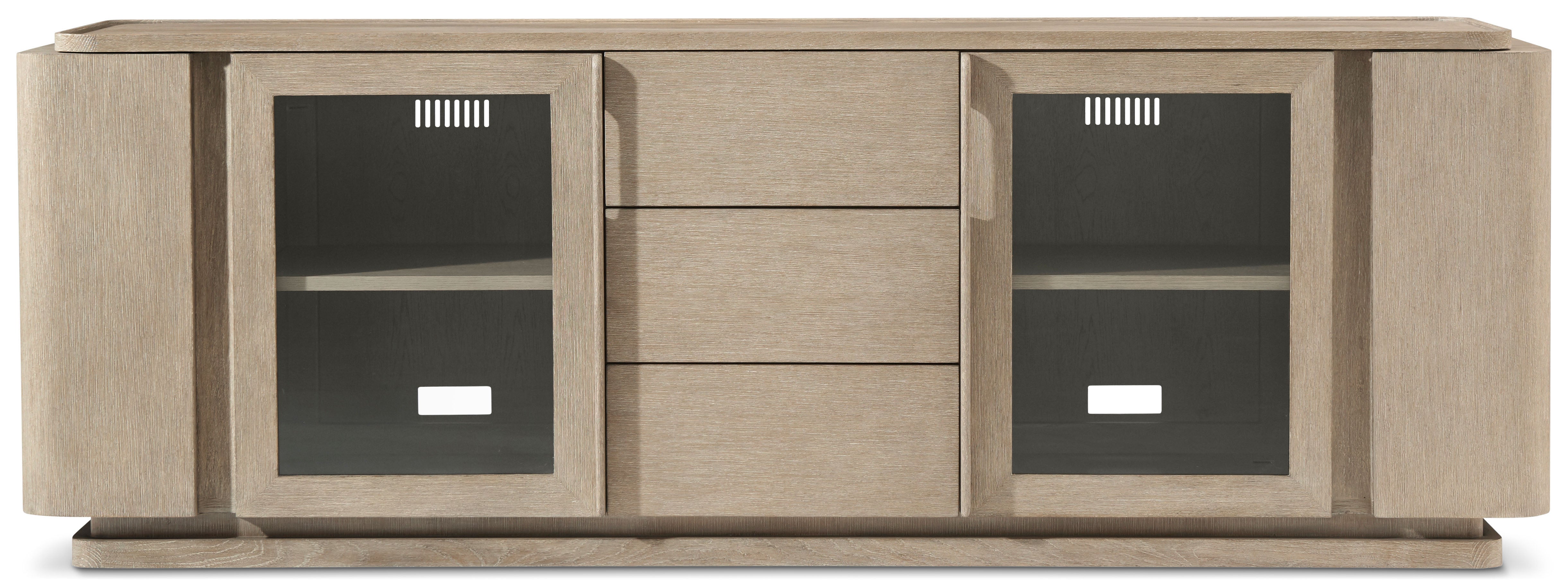 Repose Glass Door Media Console in PCF1175.1K2HA3F_Grey_Oak / Wood, Glass - Theodore Alexander