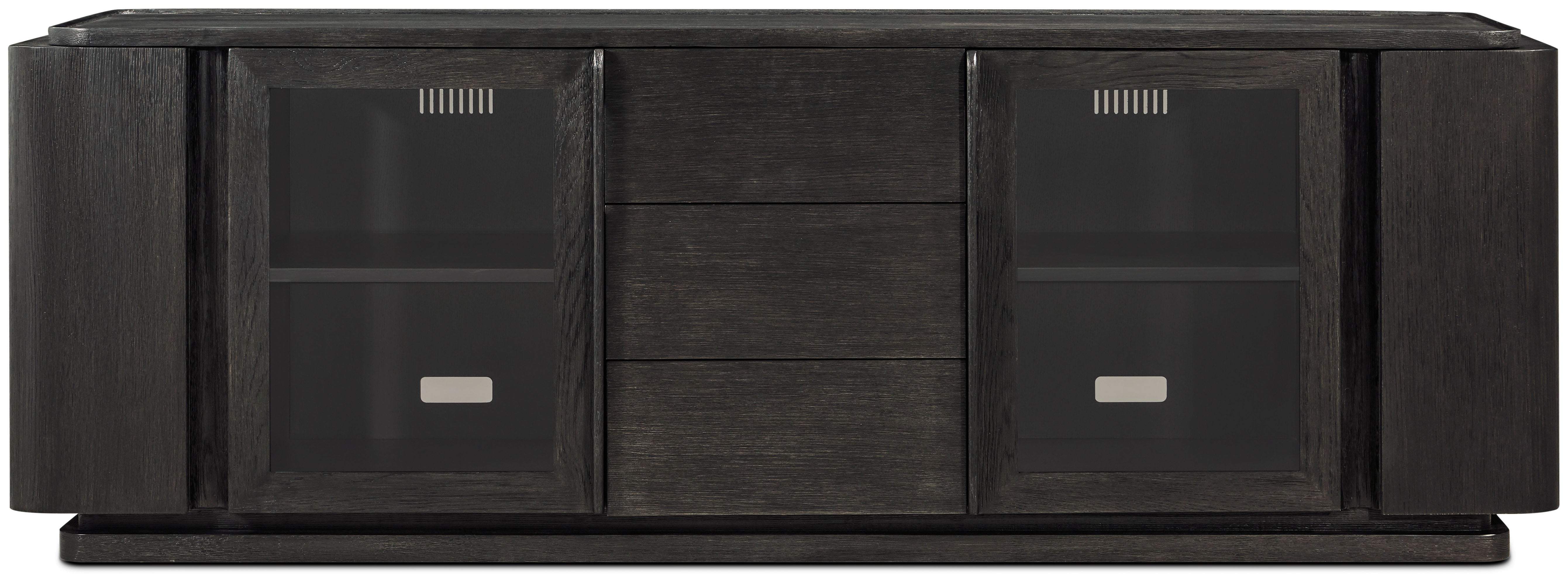 Repose Glass Door Media Console in PCF1186.1L2HA3F_Charcoal_Oak / Wood, Glass - Theodore Alexander