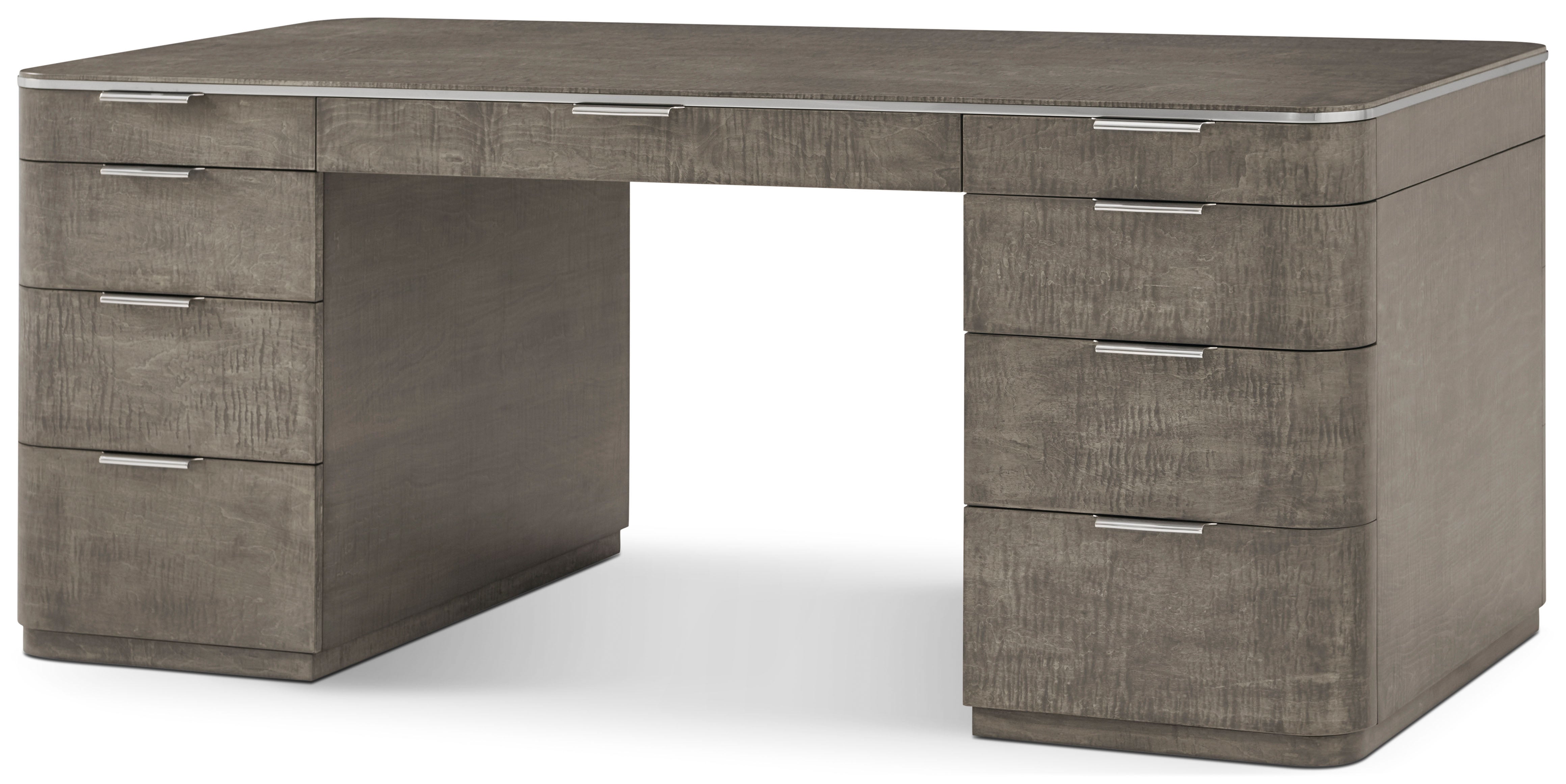 Hudson Desk in VCF1868_Pebble_Grey_MCF034_Polished_Only / Stainless Steel, Wood, Veneer - Theodore Alexander