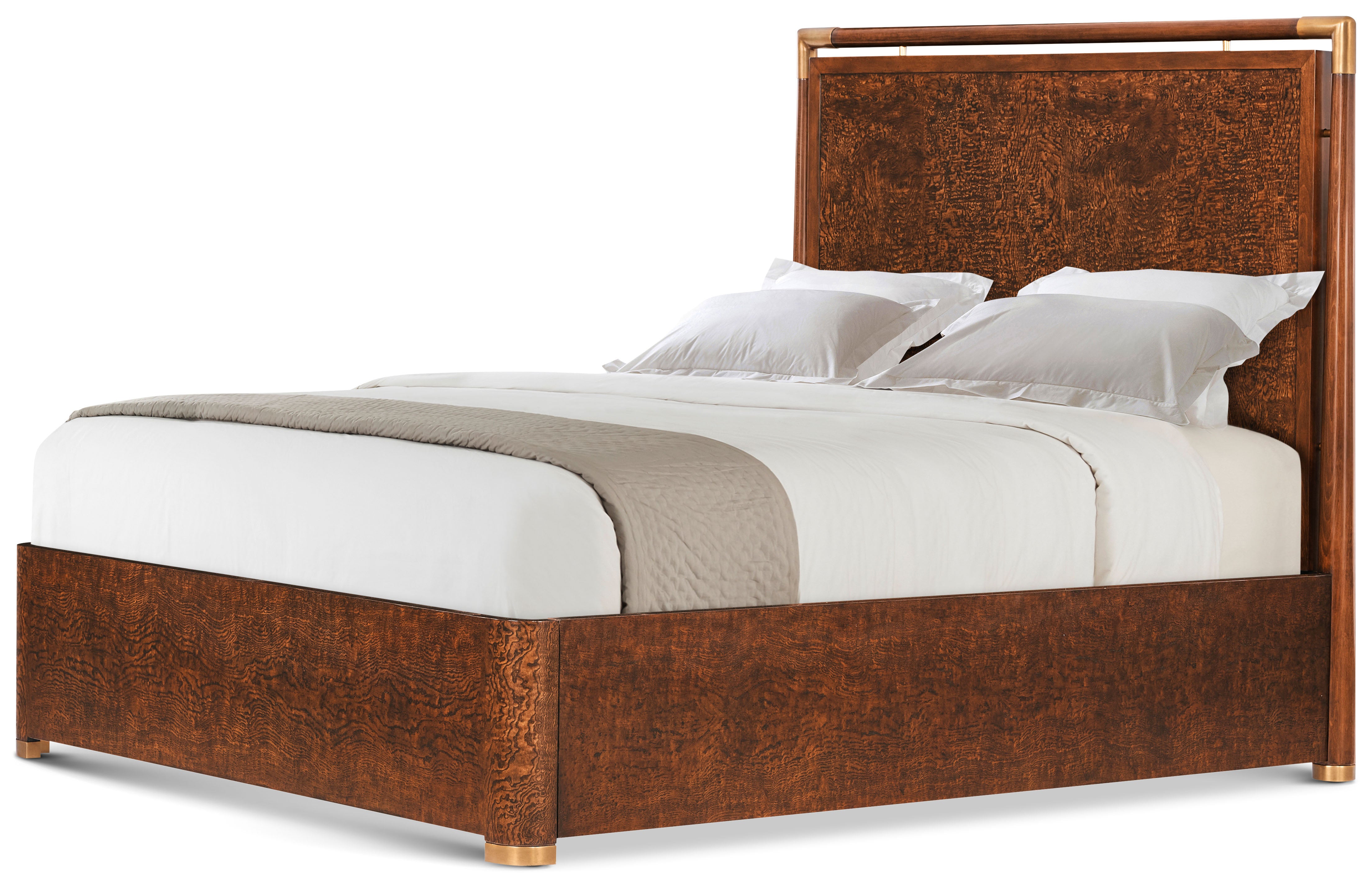 Kesden Wood US Queen Bed in VCF1801_pyramid_brown_MCF538.B_satin_brass / Brass, Wood, Veneer - Theodore Alexander