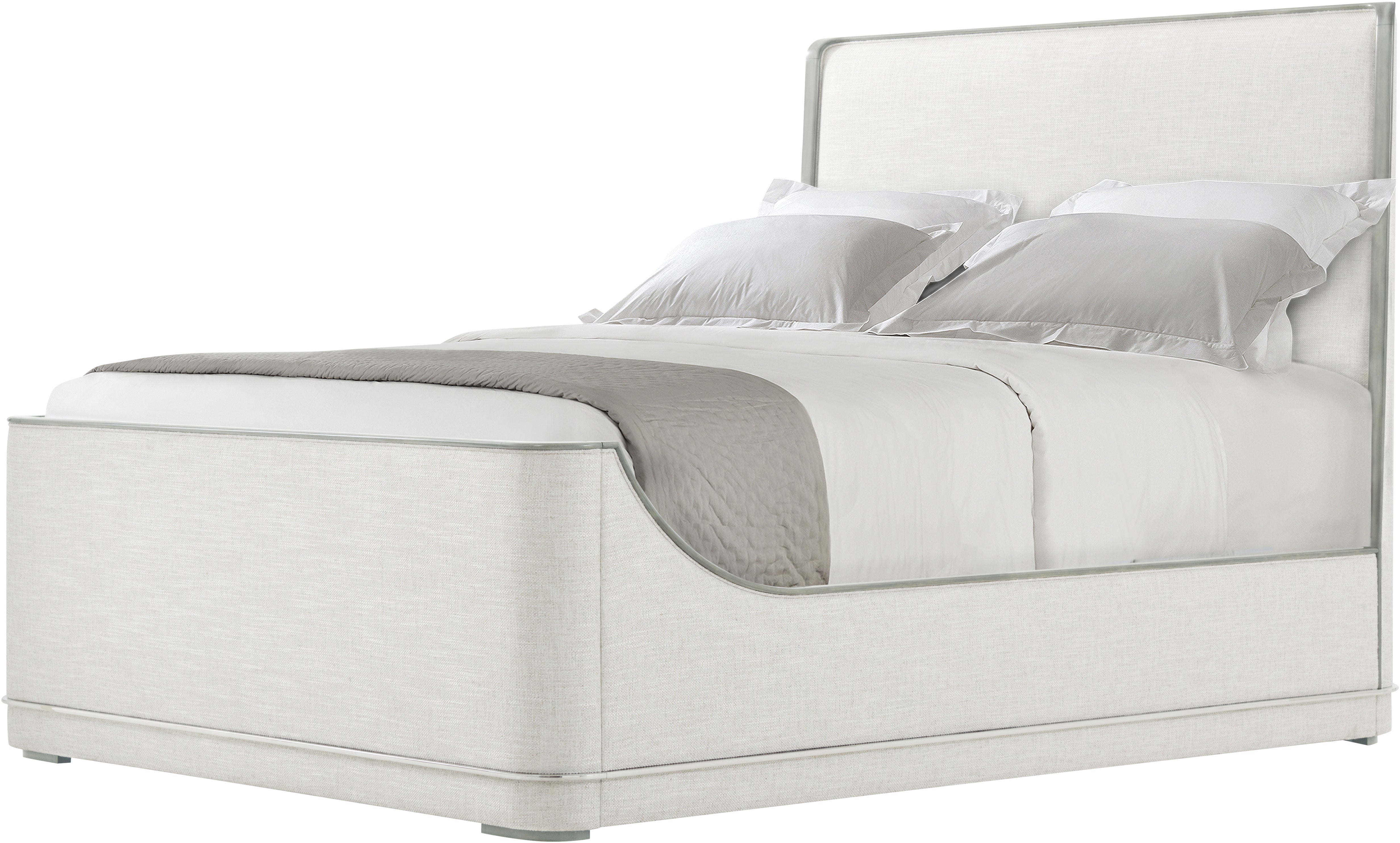 Hudson Upholstered US Queen Bed in VCF1794_Pebble_Grey_MCF034_Polished_Only / Stainless Steel, Wood, Veneer - Theodore Alexander
