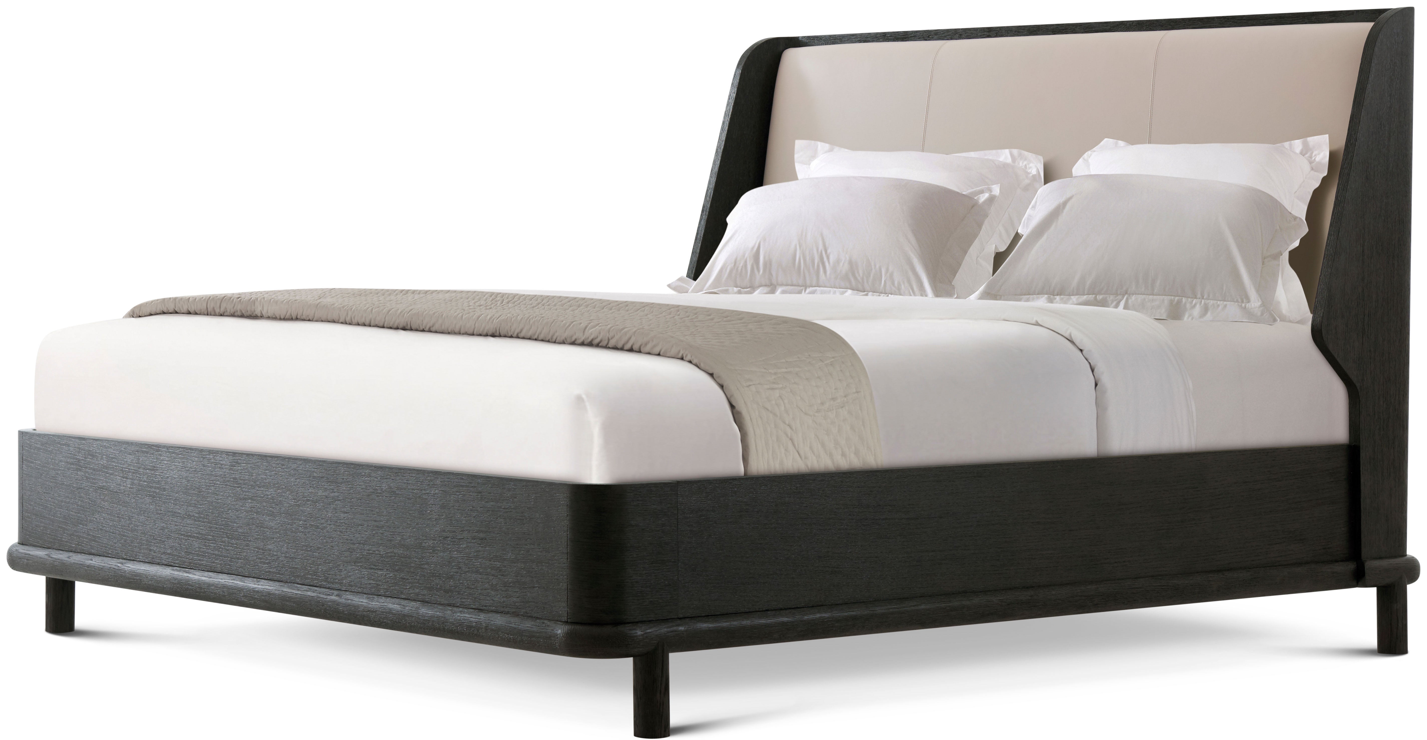 Repose Wooden With Upholstered Headboard US Queen Bed in PCF1186.1L2HA3F_Charcoal_Oak / Wood - Theodore Alexander