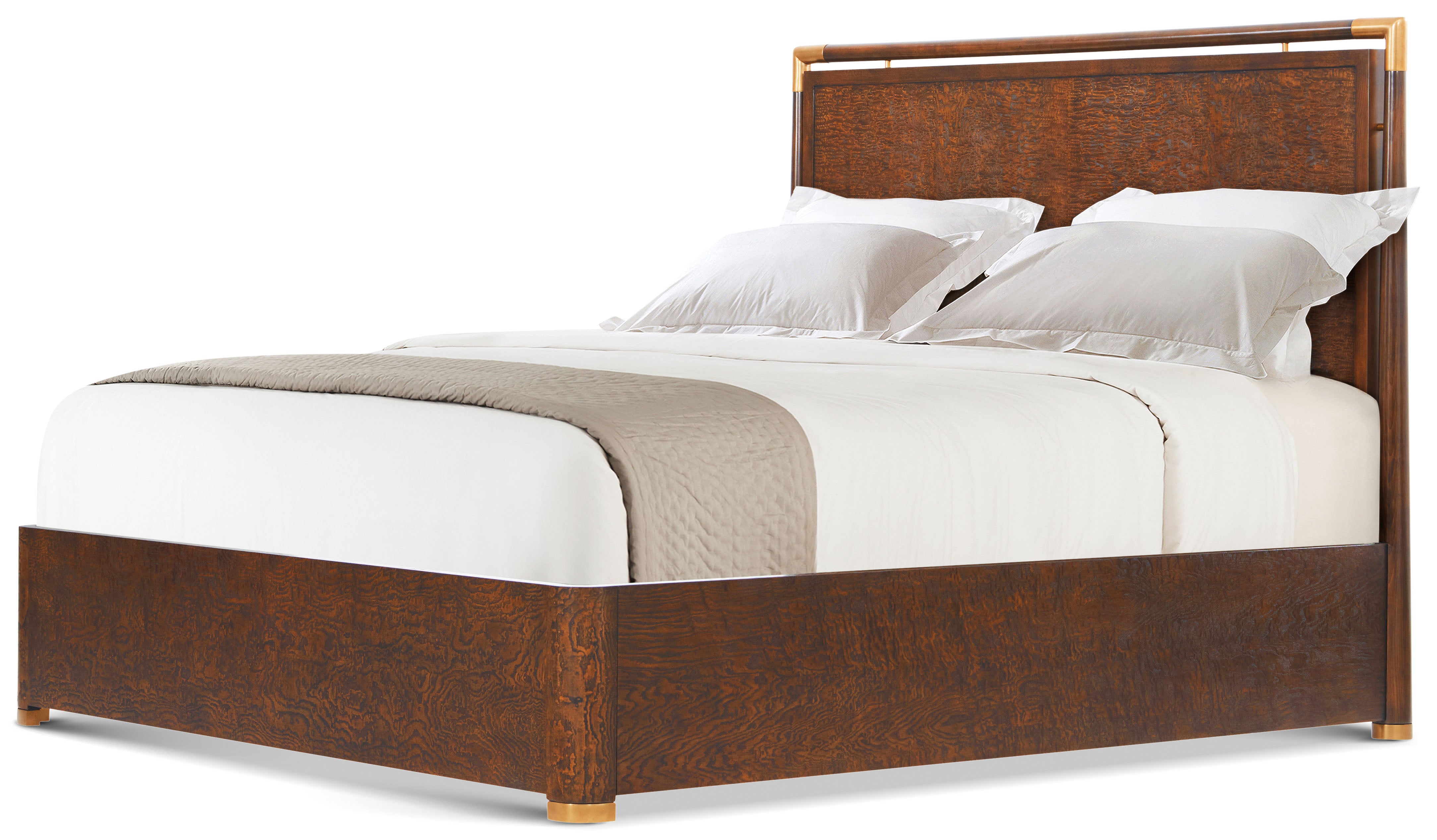Kesden Wood US Queen Bed in VCF1801_pyramid_brown_MCF538.B_satin_brass / Brass, Wood, Veneer - Theodore Alexander