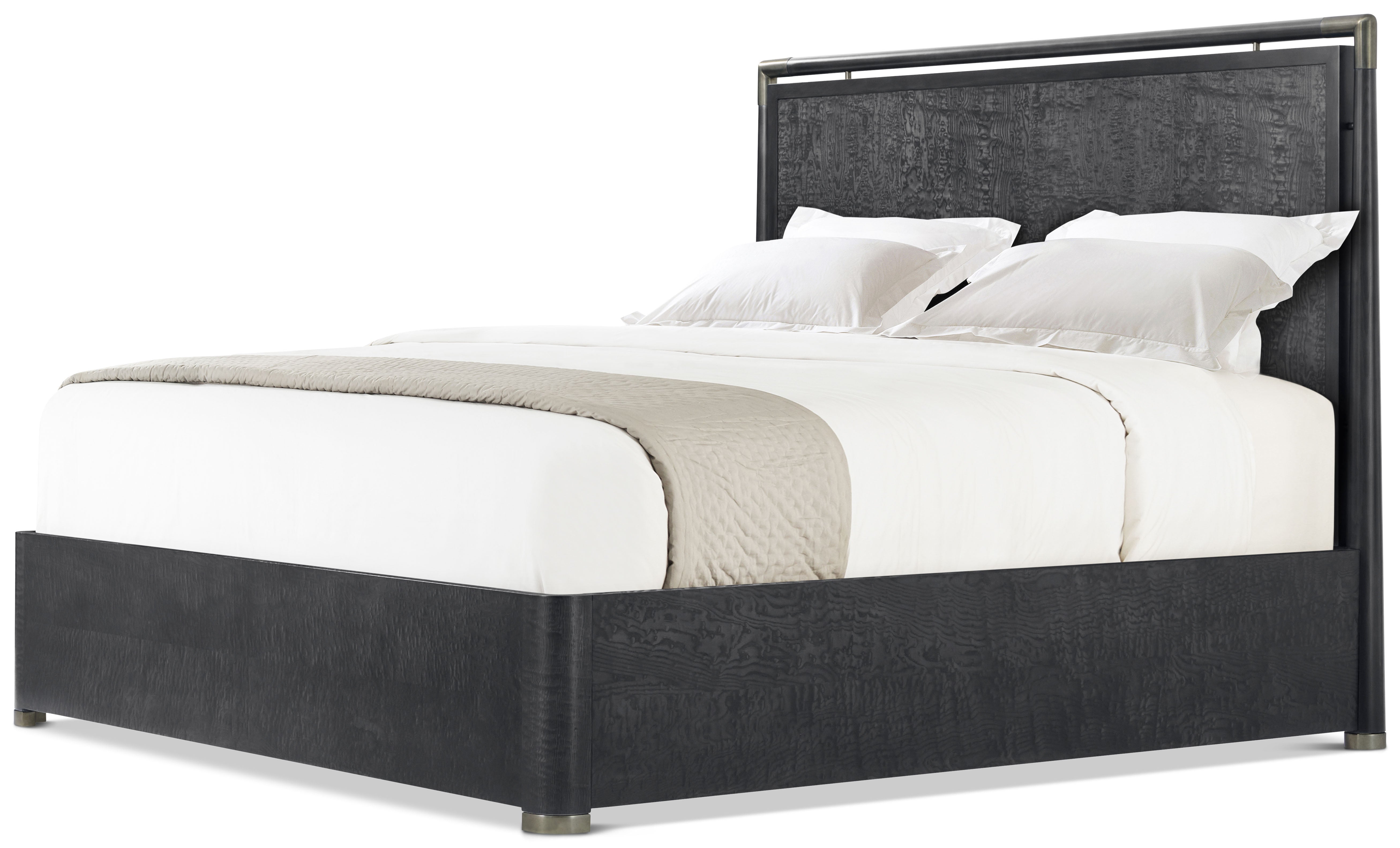 Kesden Wood US Queen Bed in VCF1798_silent_black_MCF586_kesden_brass / Brass, Wood, Veneer - Theodore Alexander