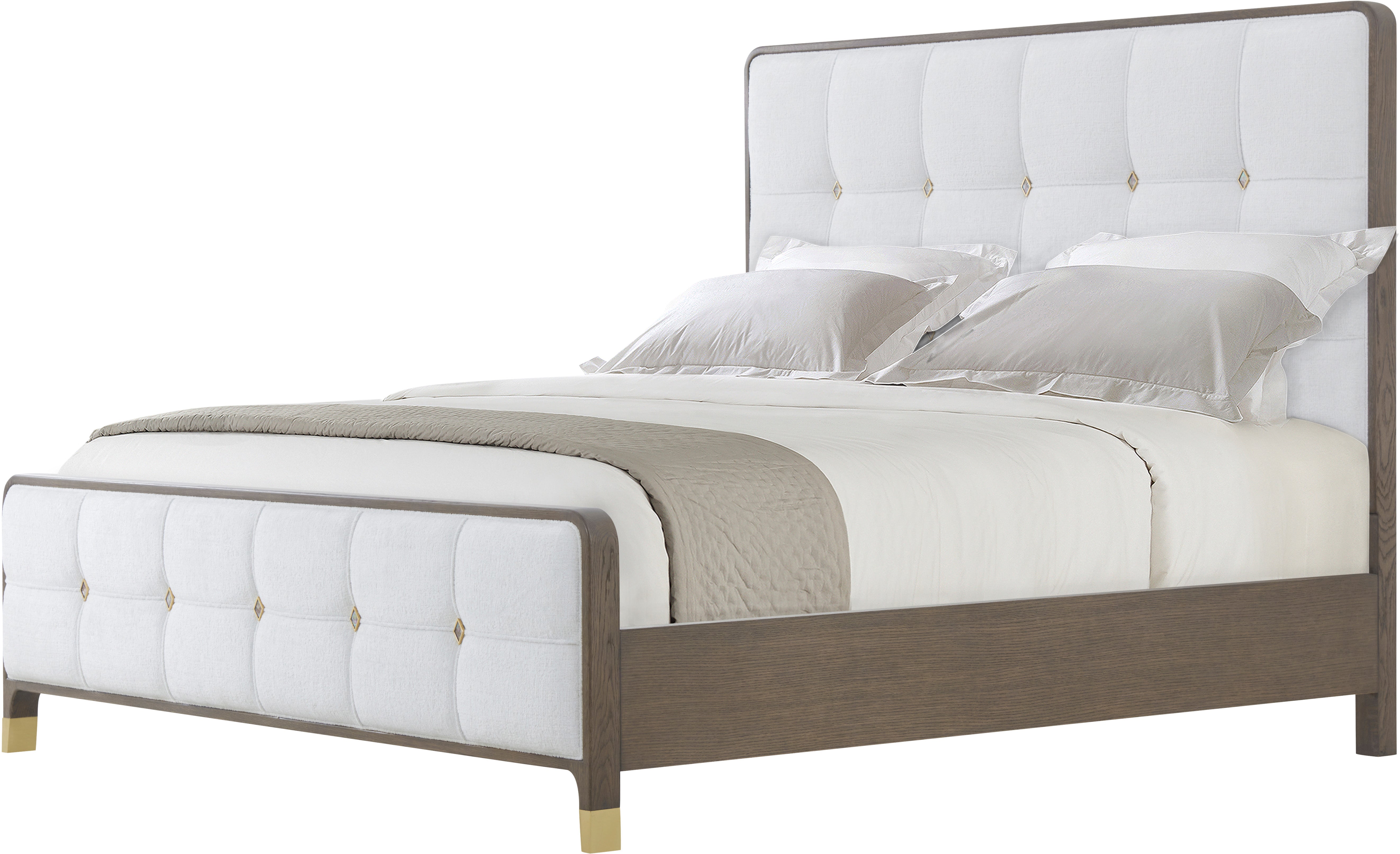 Judith Leiber Upholstered King Bed in Oak Veneer, Brass, Mother of Pearl - Theodore Alexander