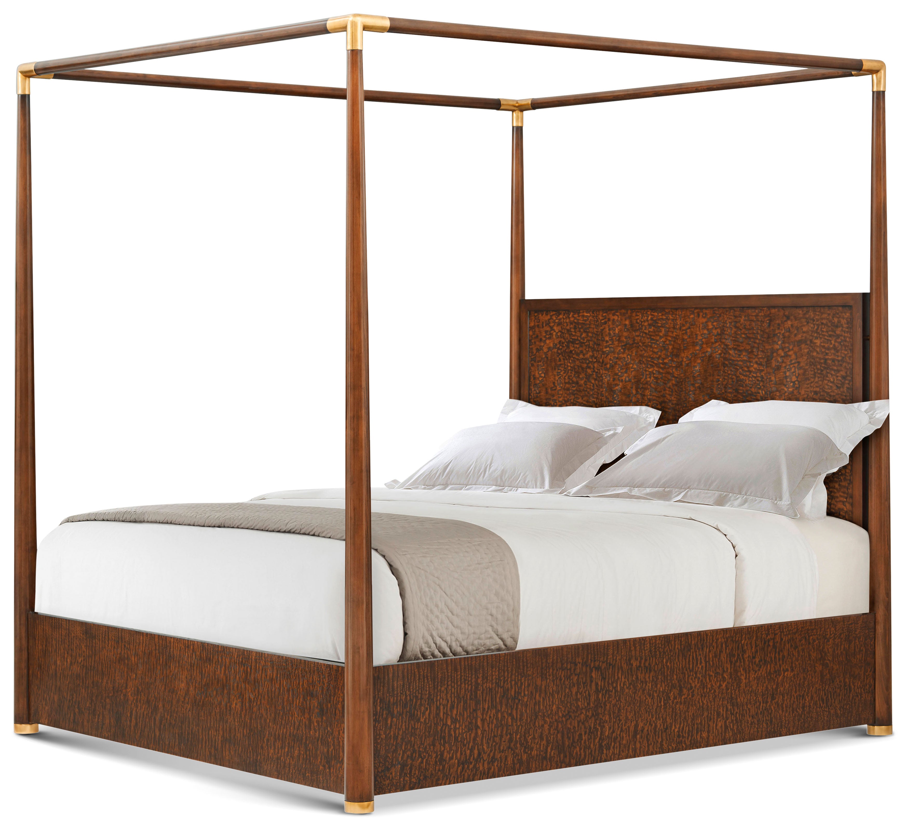 Kesden Poster US Queen Bed in VCF1801_pyramid_brown_MCF538.B_satin_brass / Brass, Wood, Veneer - Theodore Alexander