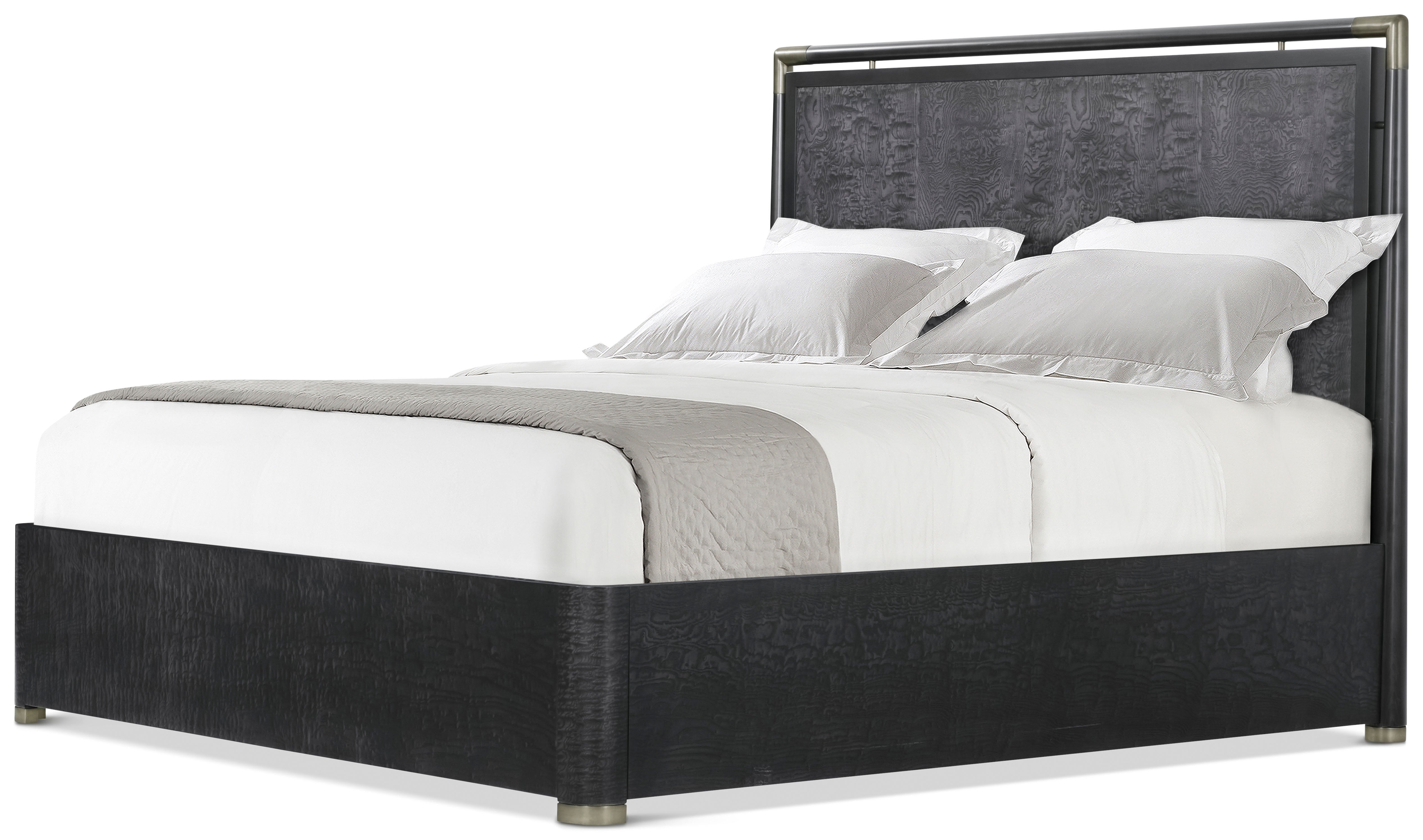 Kesden Wood US Queen Bed in VCF1801_pyramid_brown_MCF538.B_satin_brass / Brass, Wood, Veneer - Theodore Alexander