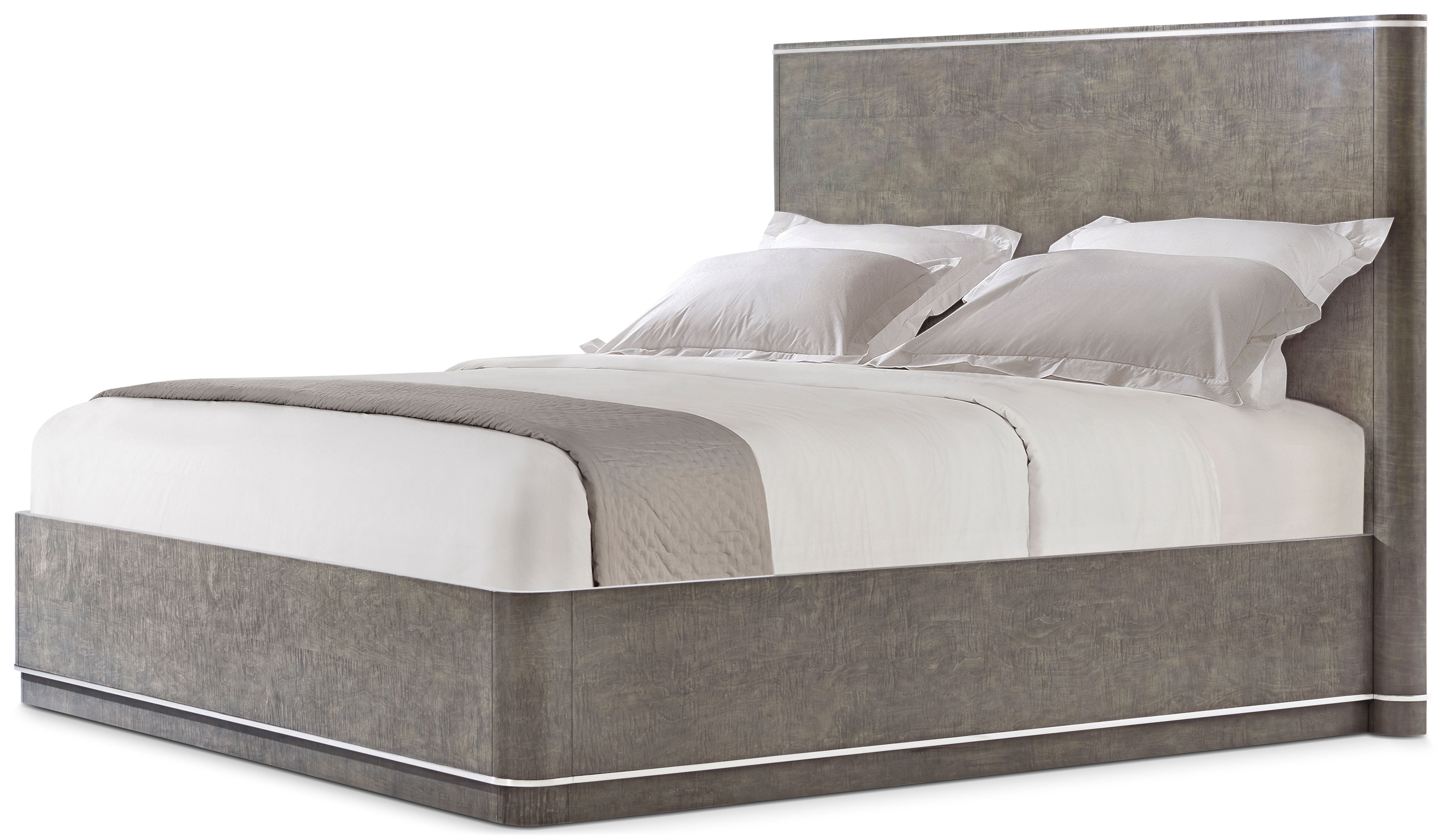 Hudson California King Wood Bed in VCF1868_Pebble_Grey_MCF034_Polished_Only / Wood, Stainless Steel - Theodore Alexander