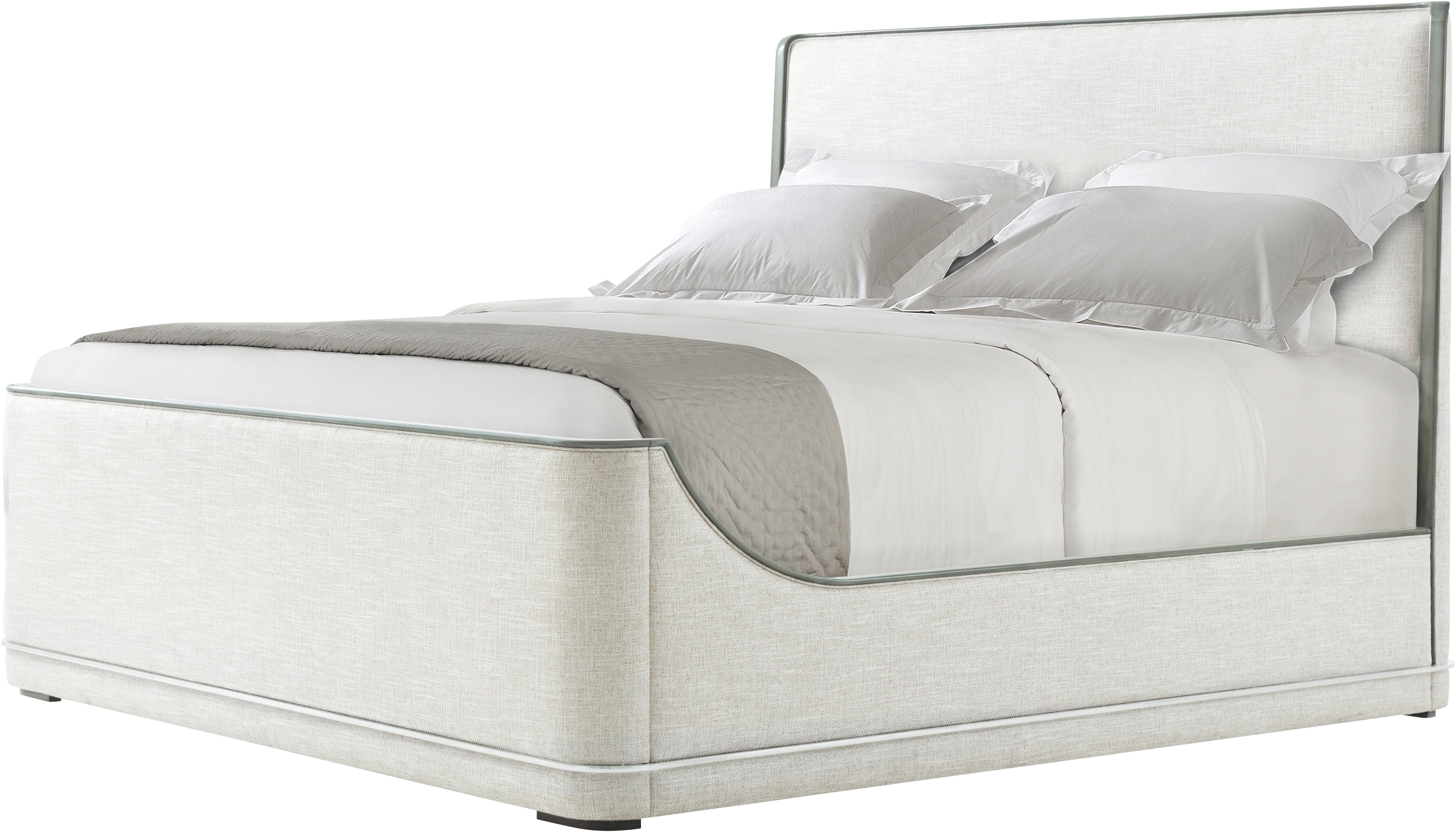 Hudson Upholstered US Queen Bed in VCF1794_Pebble_Grey_MCF034_Polished_Only / Stainless Steel, Wood, Veneer - Theodore Alexander
