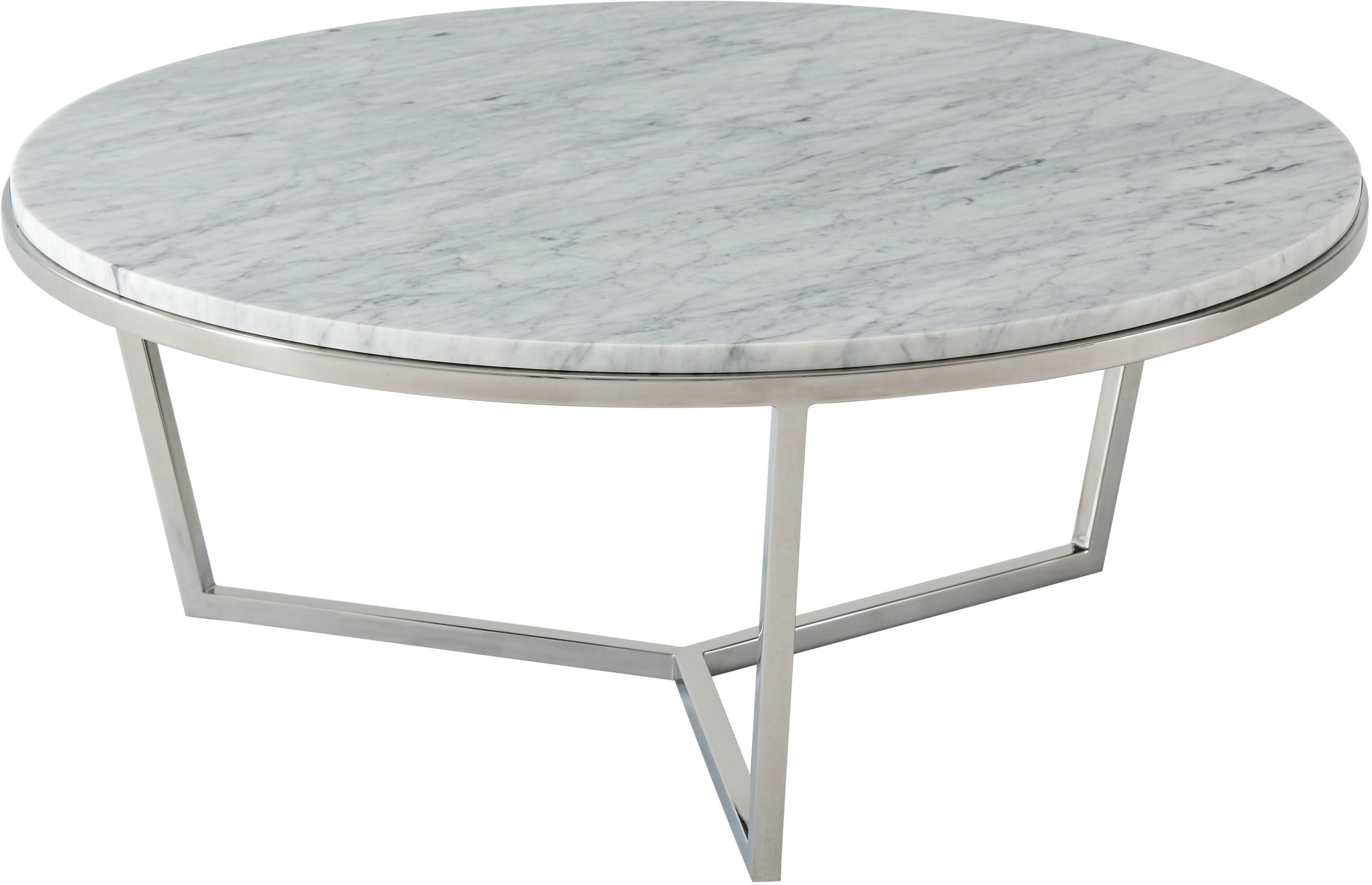 Small Fisher Round Cocktail Table (Marble) in Marble, Stainless Steel - Theodore Alexander