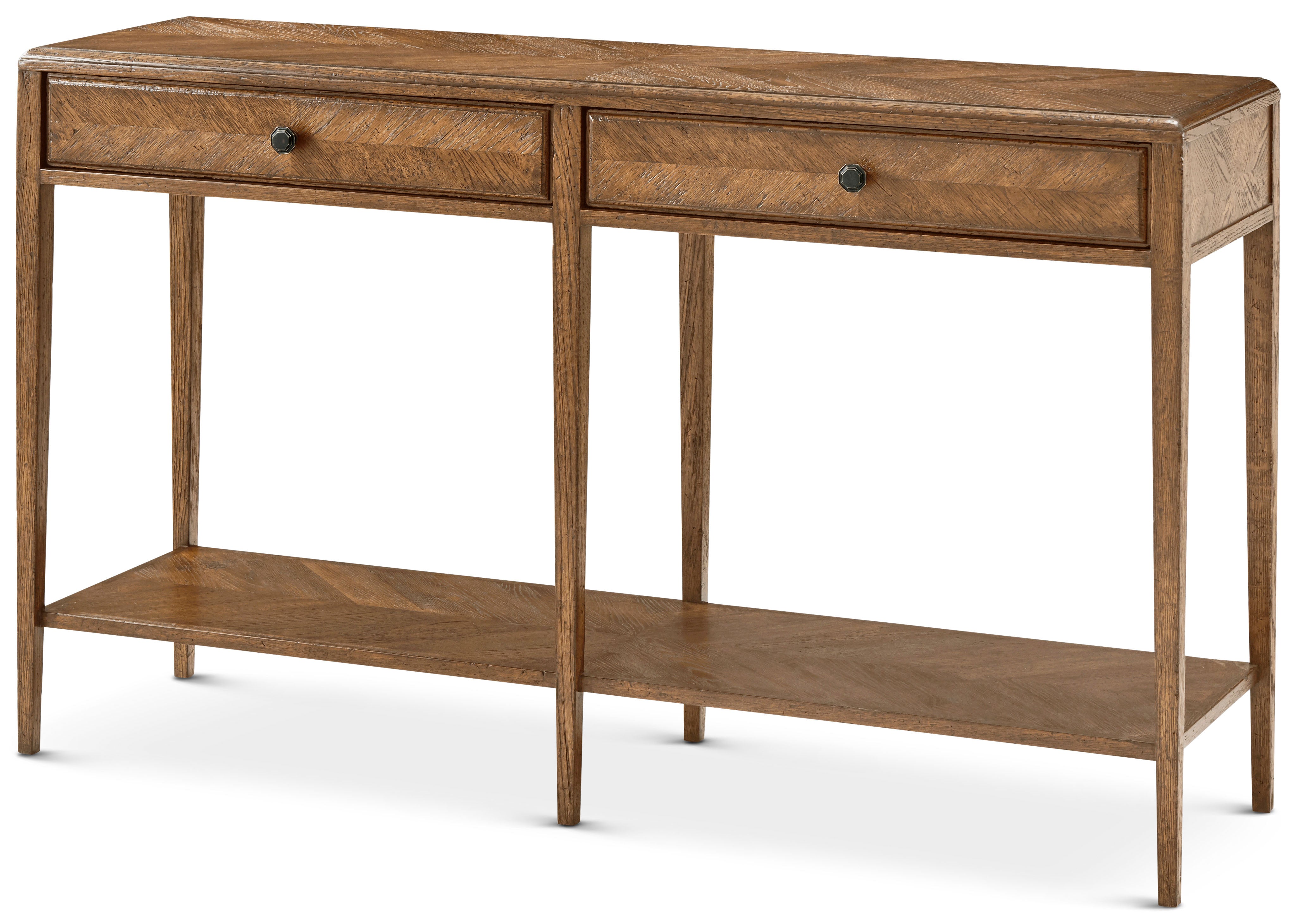 Nova Two Frieze Drawers Console Table in VCF1671.1C2M3F_Dawn_Finish / Oak, Veneer, Aluminium - Theodore Alexander