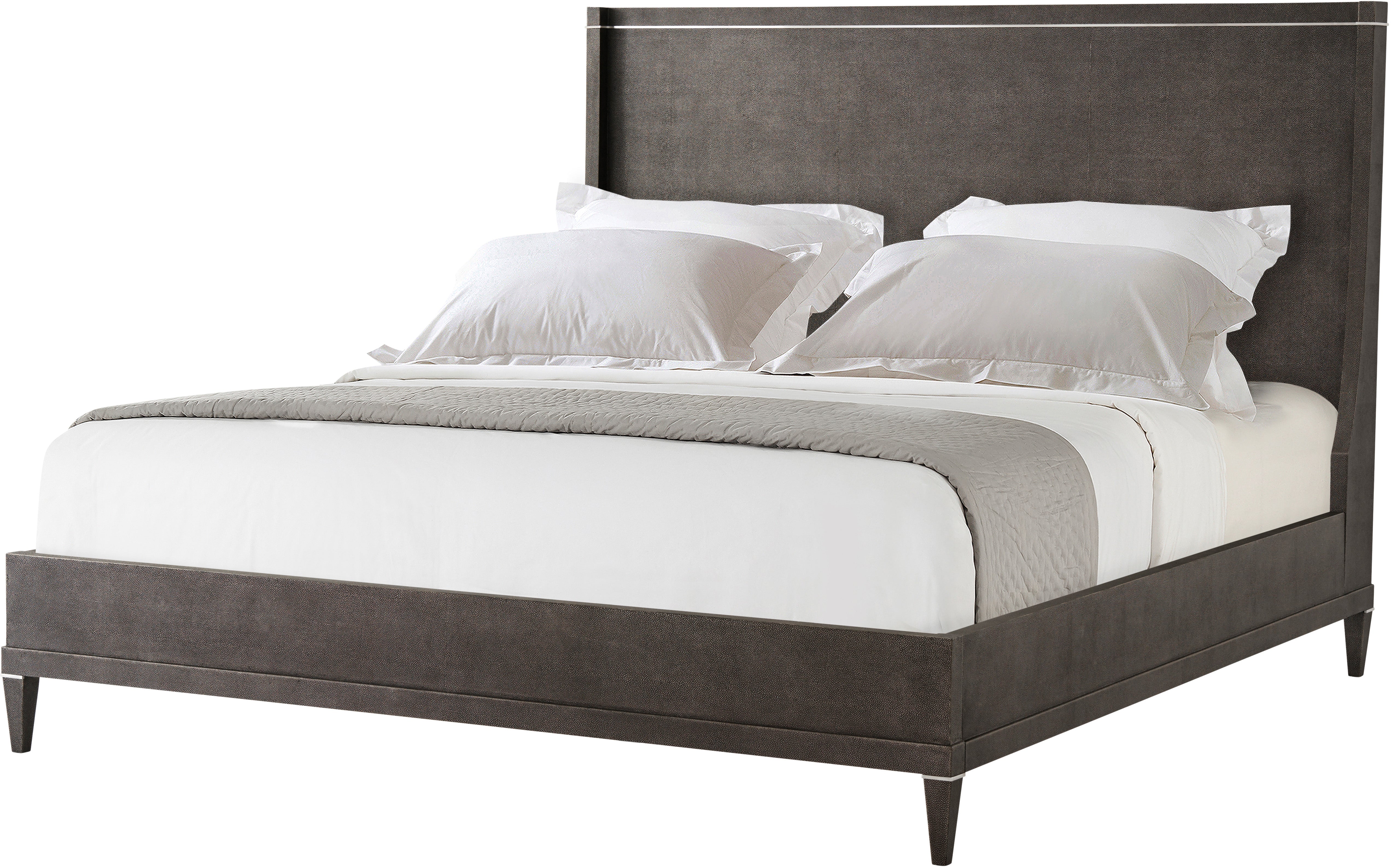 Palmer California King Bed in Beech, Leather, Stainless Steel - Theodore Alexander