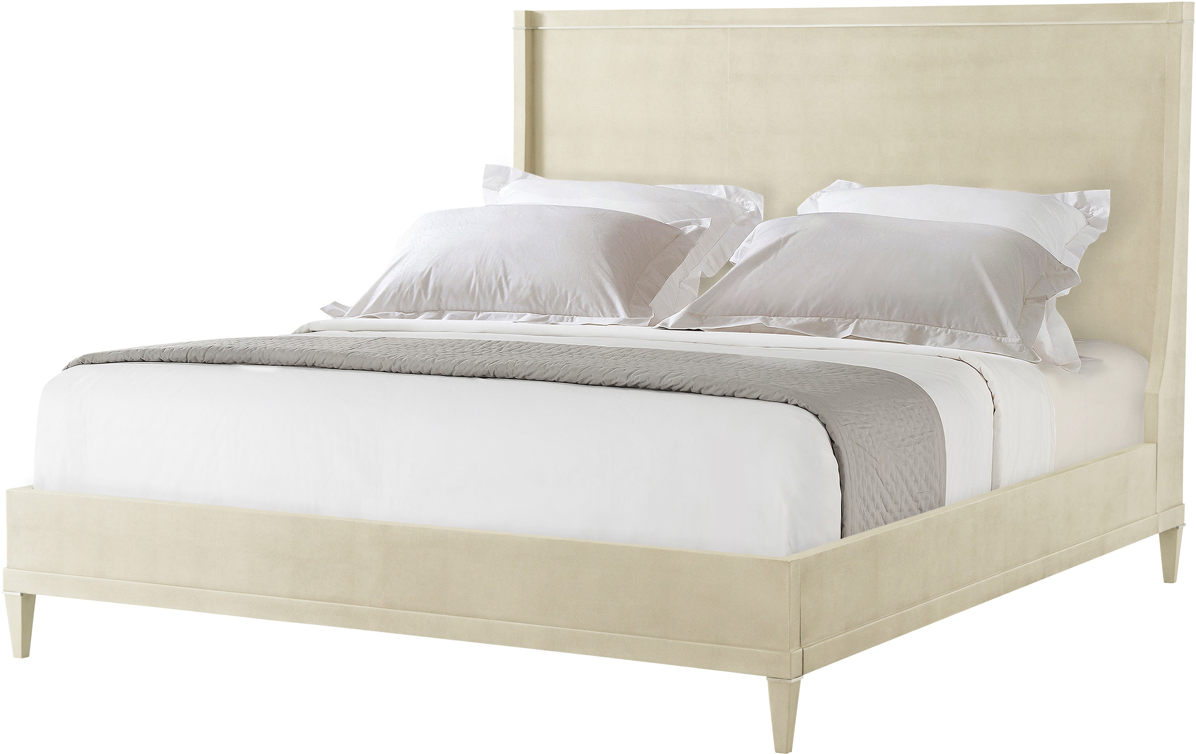 Palmer US Queen Bed in Beech, Leather, Stainless Steel - Theodore Alexander