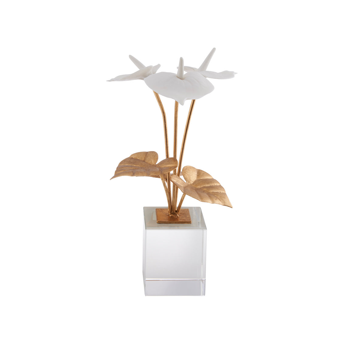 Small Anthuriums on Stand in Matte White/Gold Leaf / Porcelain - Chelsea House
