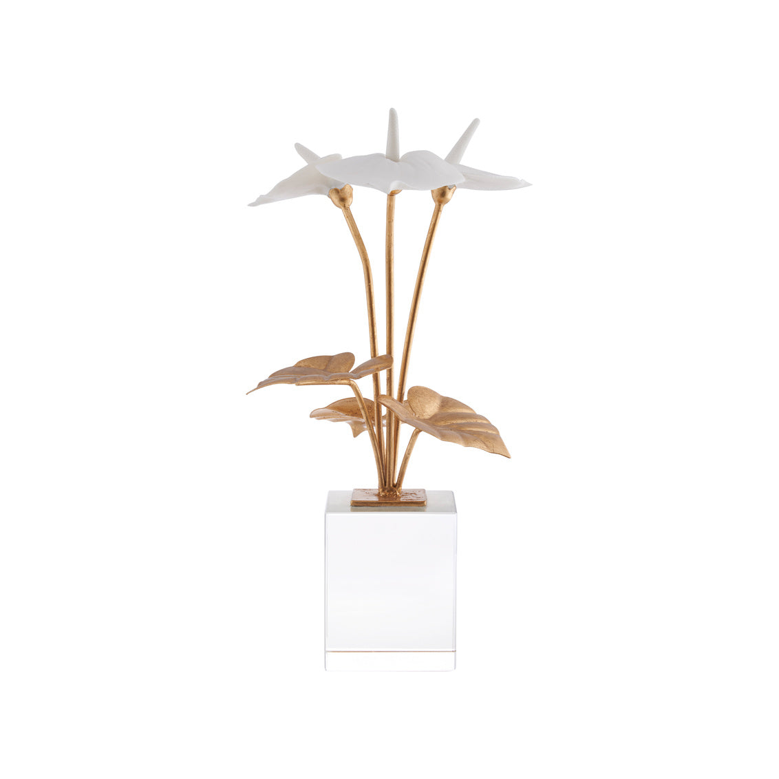 Small Anthuriums on Stand in Matte White/Gold Leaf / Porcelain - Chelsea House