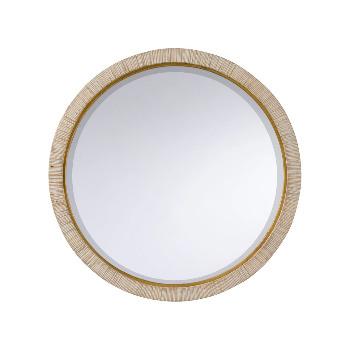 Stately Round Mirror in Whitewashed/Antique Gold Leaf / Rattan - Chelsea House