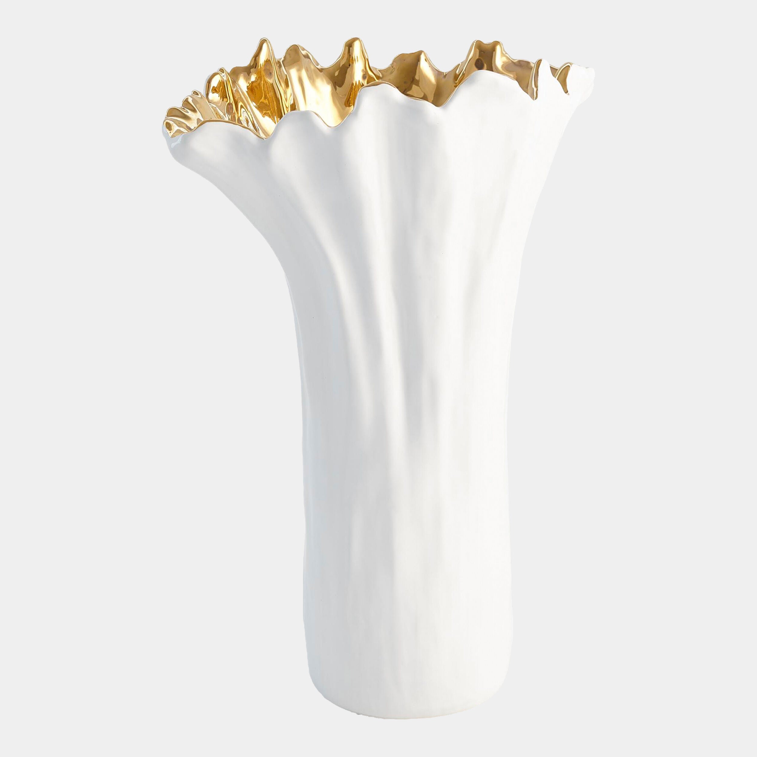Mareggiata Organic Wave Tall Bowl-White/Gold