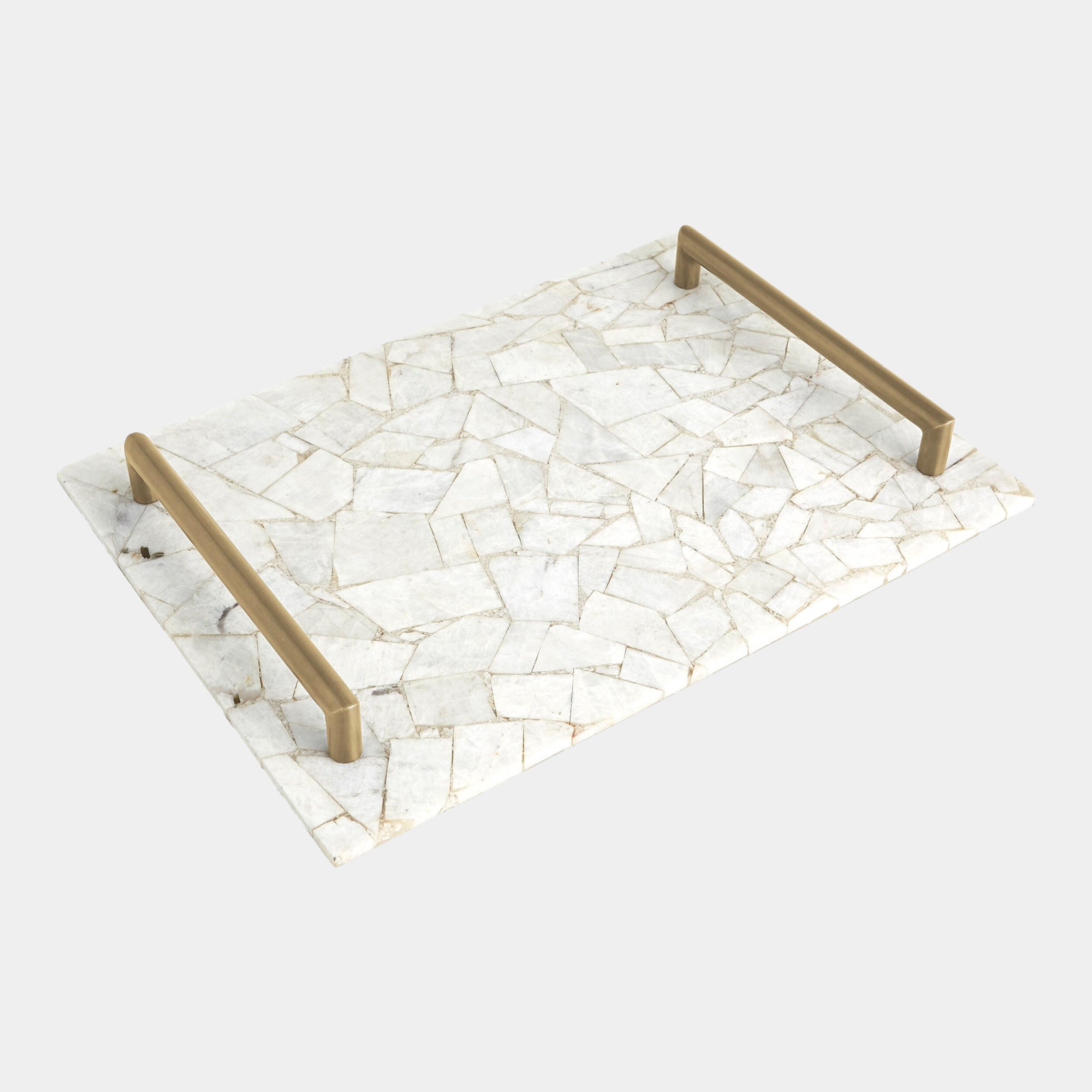 Chloe Gypsum Tray w/Brass Handles