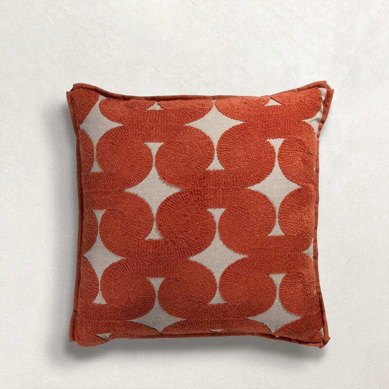 Crewel Swirl Terracotta Feather 22x22