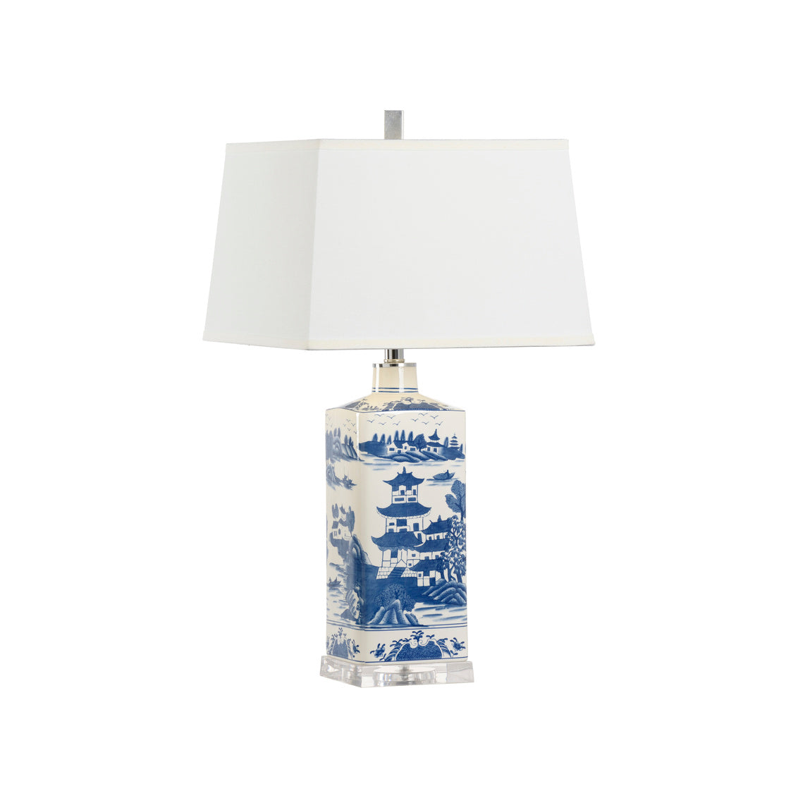 Square Blue And White Lamp in 28 / Ceramic/Porcelain - Chelsea House