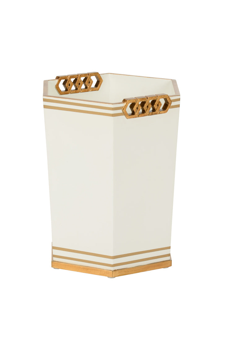 Oliver Wastebasket - White/Gold