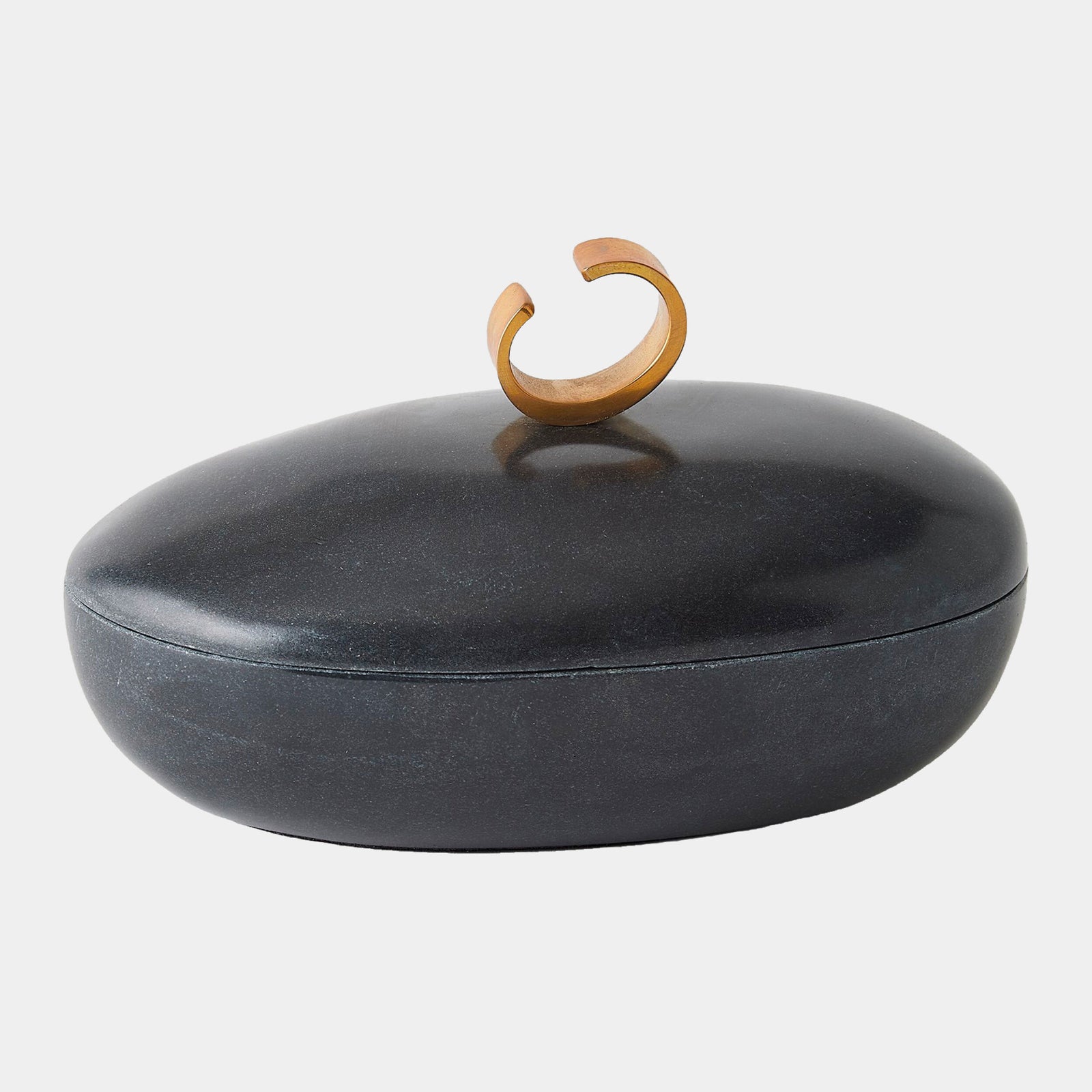Caillou Lidded Pot-Black Marble-Sm