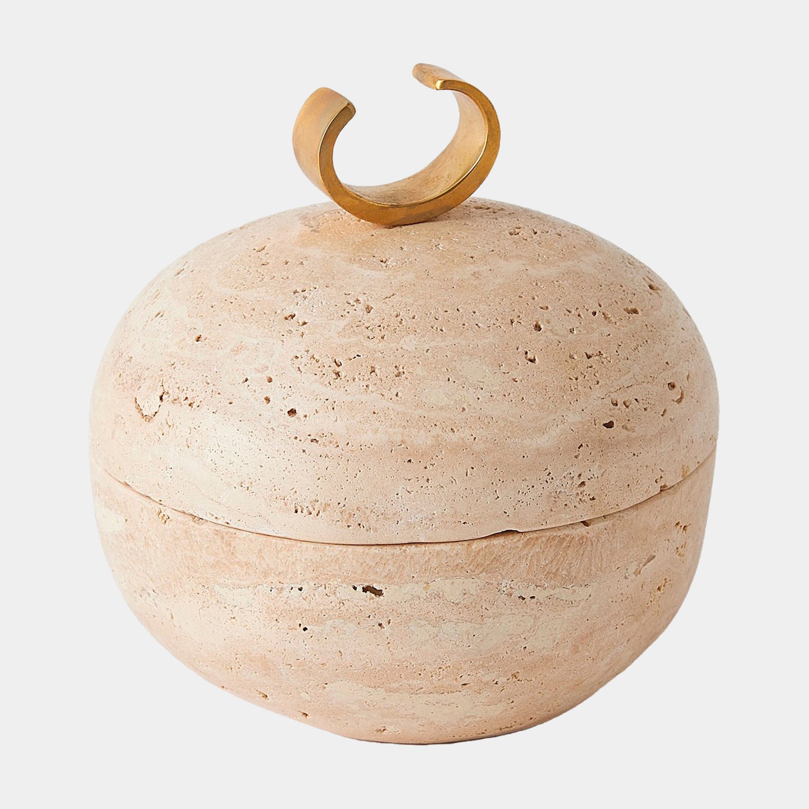 Caillou Lidded Pot-Travertine-Lg