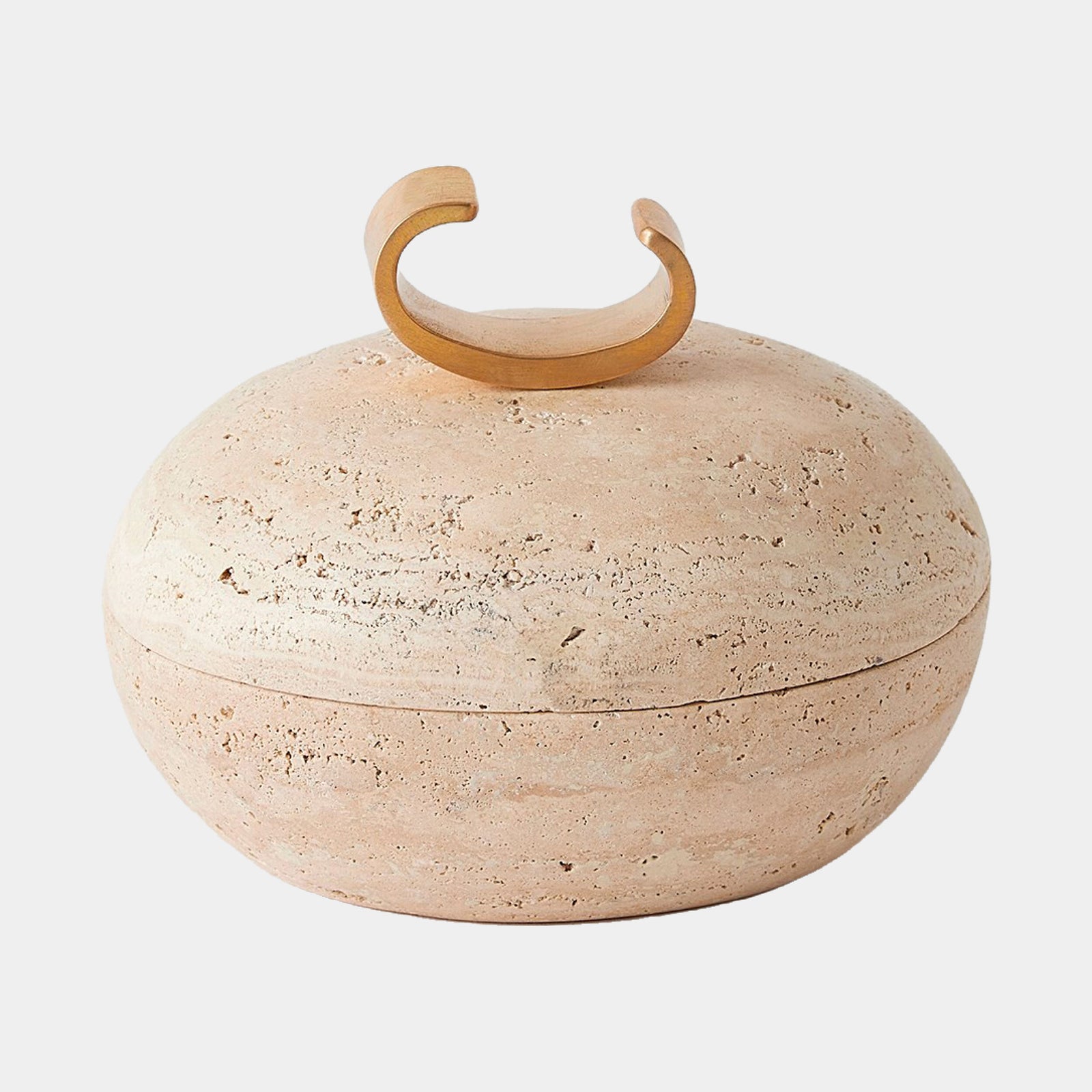 Caillou Lidded Pot-Travertine-Med
