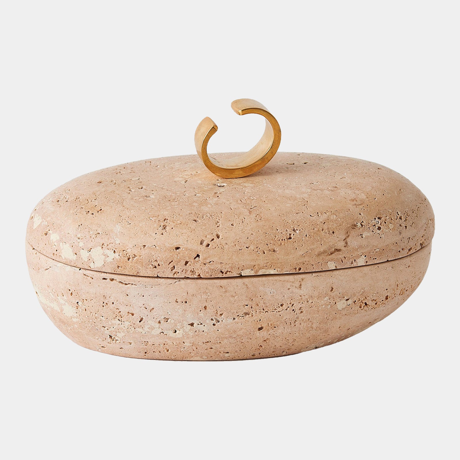 Caillou Lidded Pot-Travertine-Sm