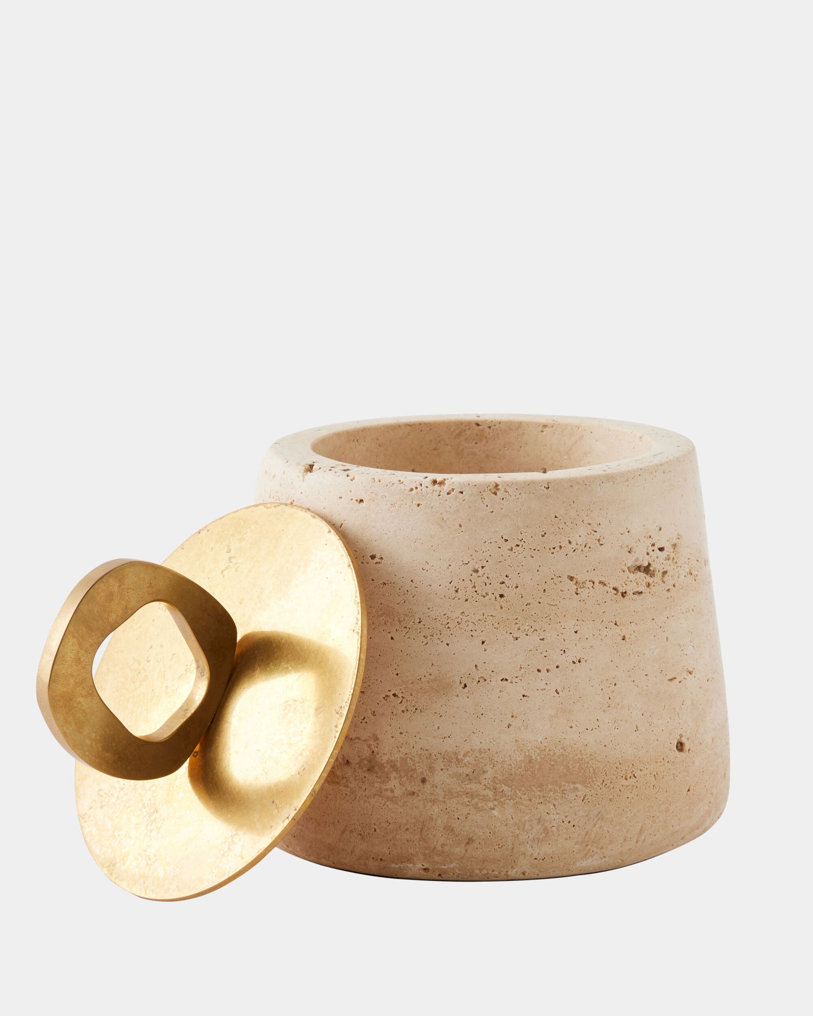 Bocal Lidded Pot-Travertine-Med