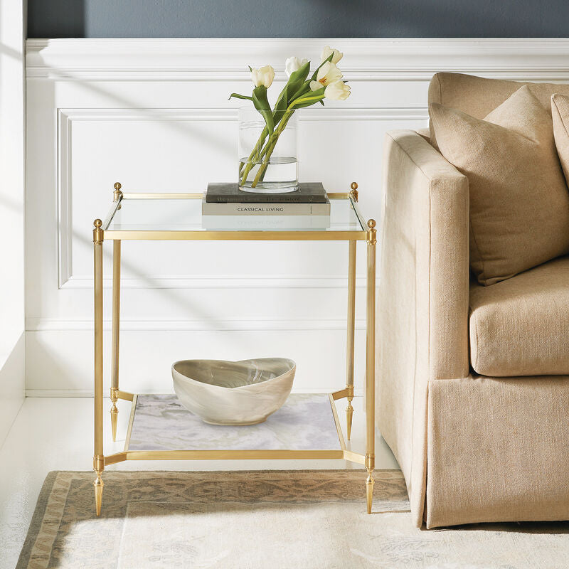 Square Pom End Table-Brass