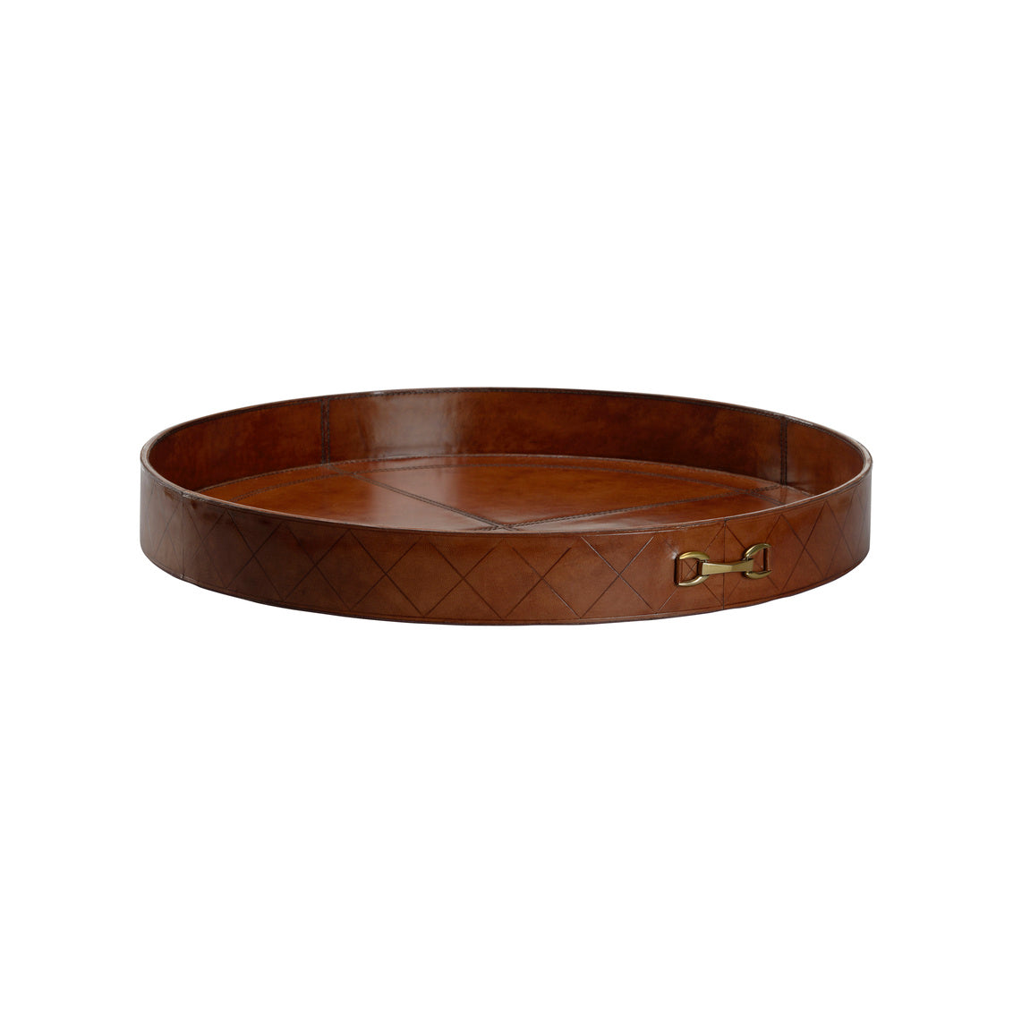 Leather Round Tray with Metal - LG