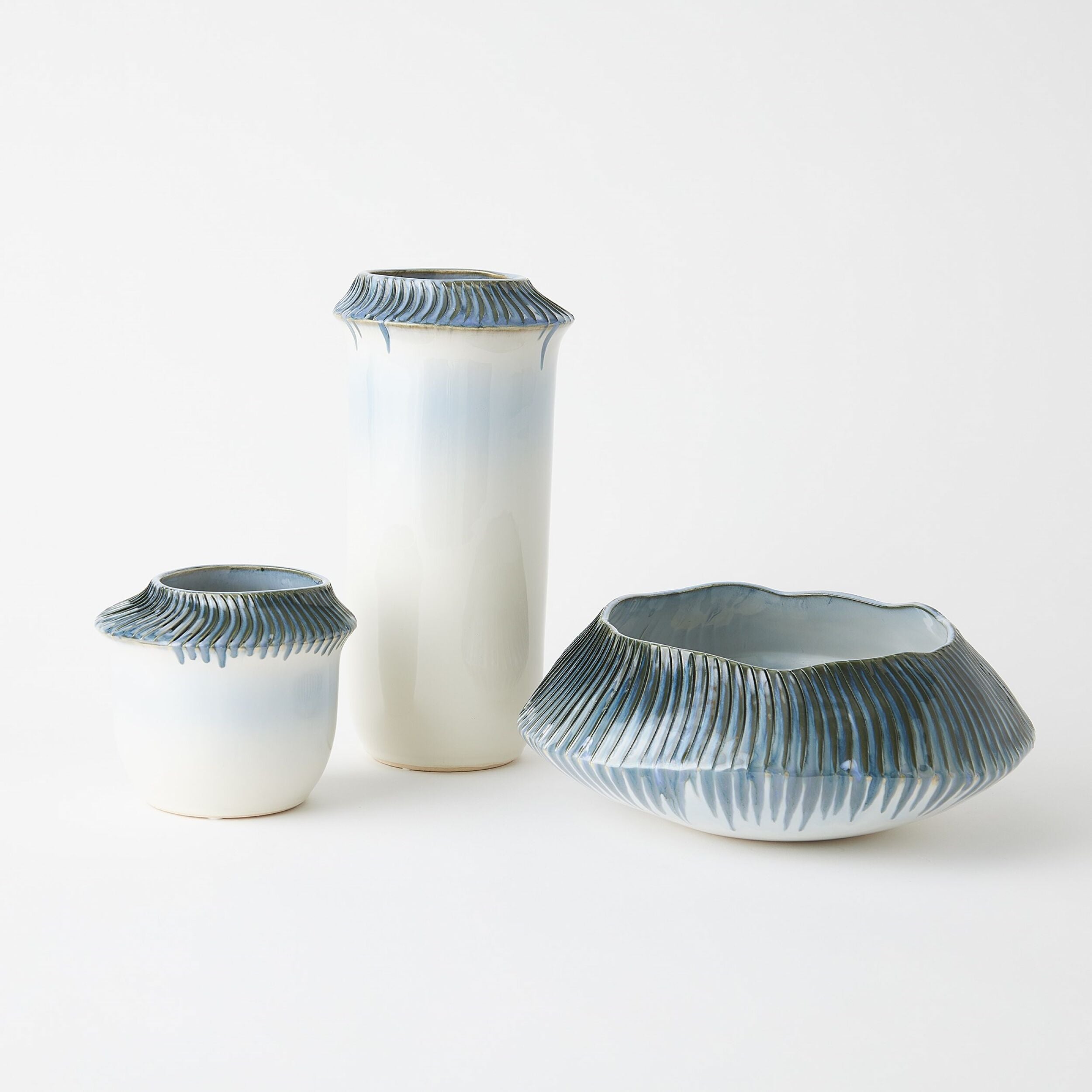 Aiden Etched Blue Rimed Vase-Sm