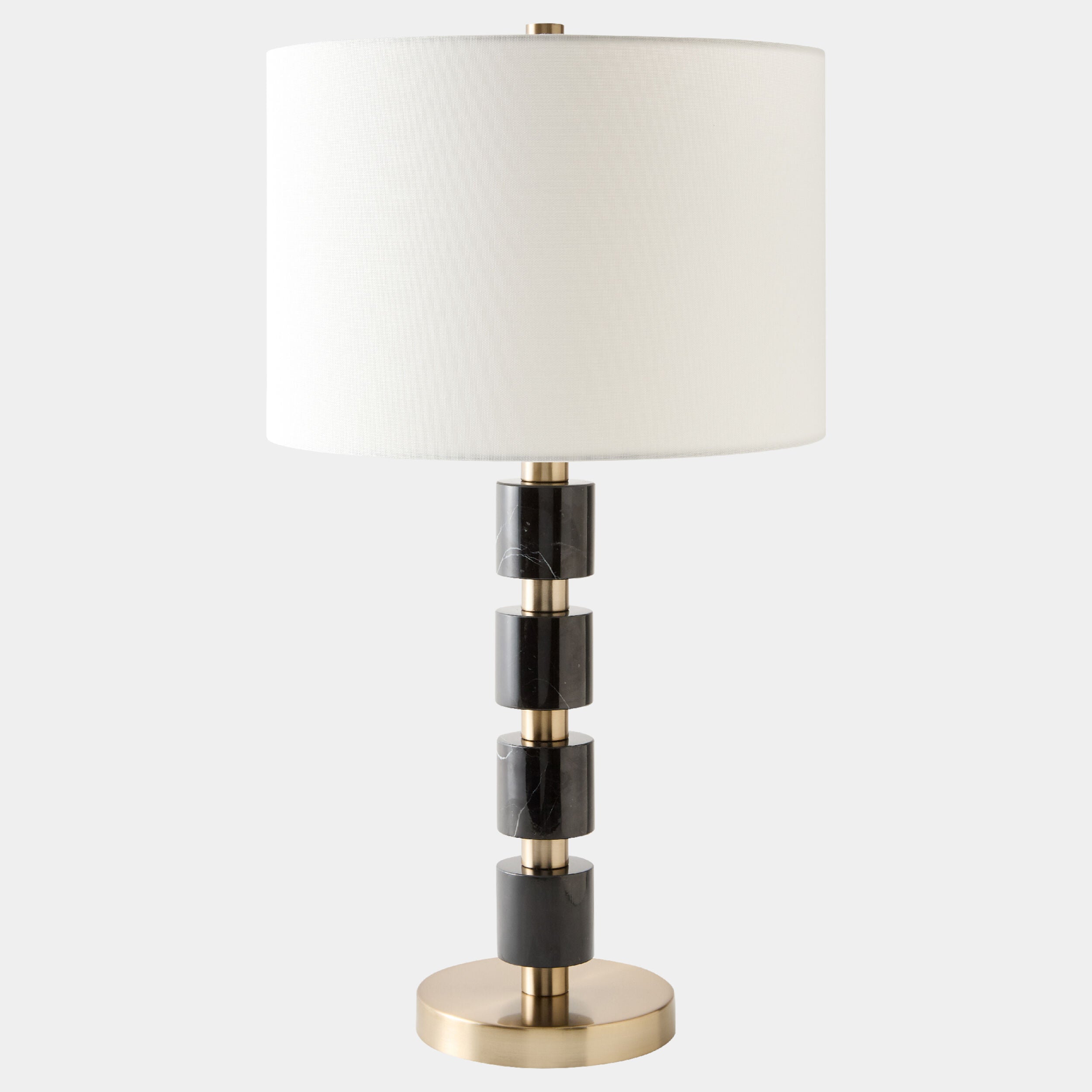 Veruca Stacked Marble/Metal Lamp-Black/Brass