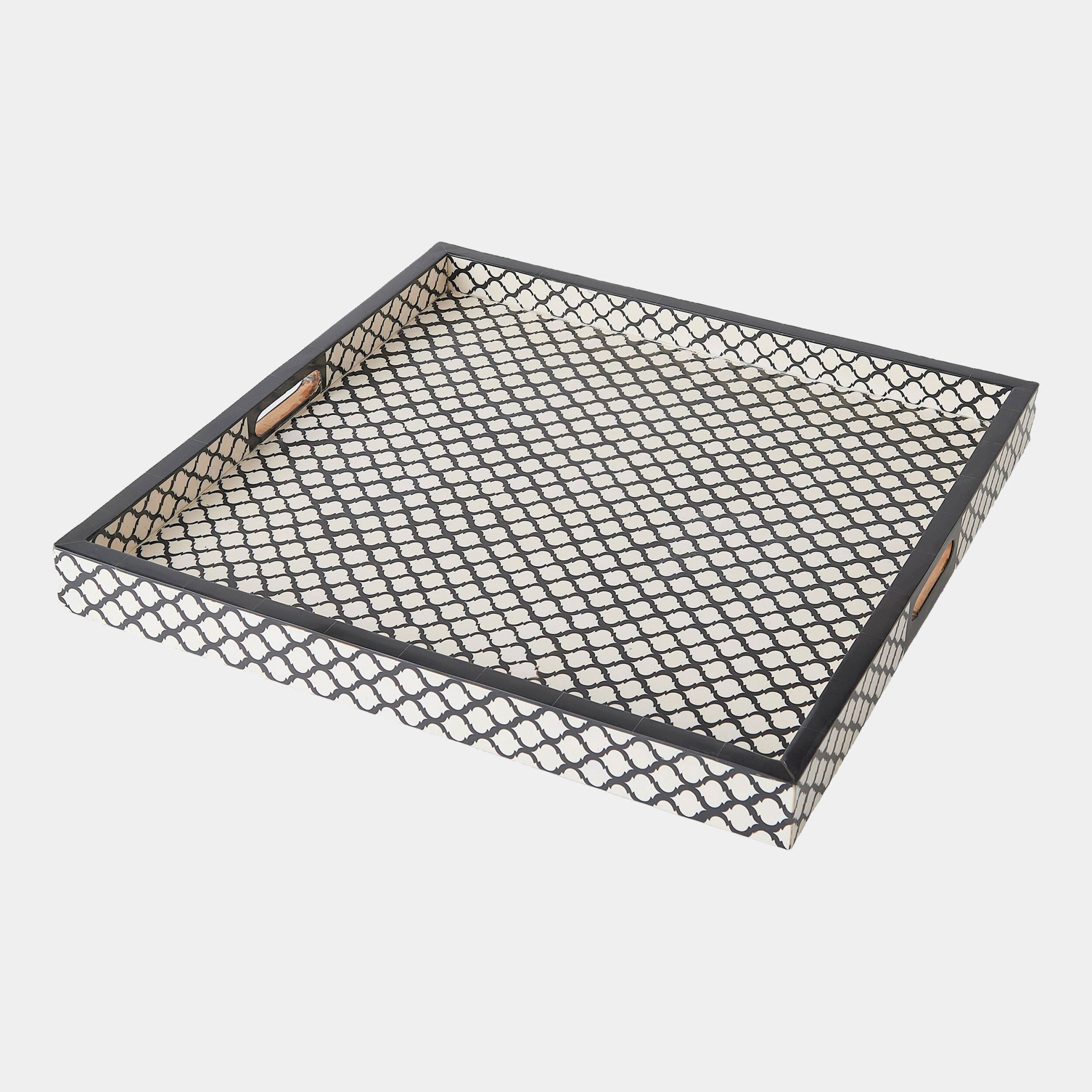 Moroccan Resin Square Tray-Black/White