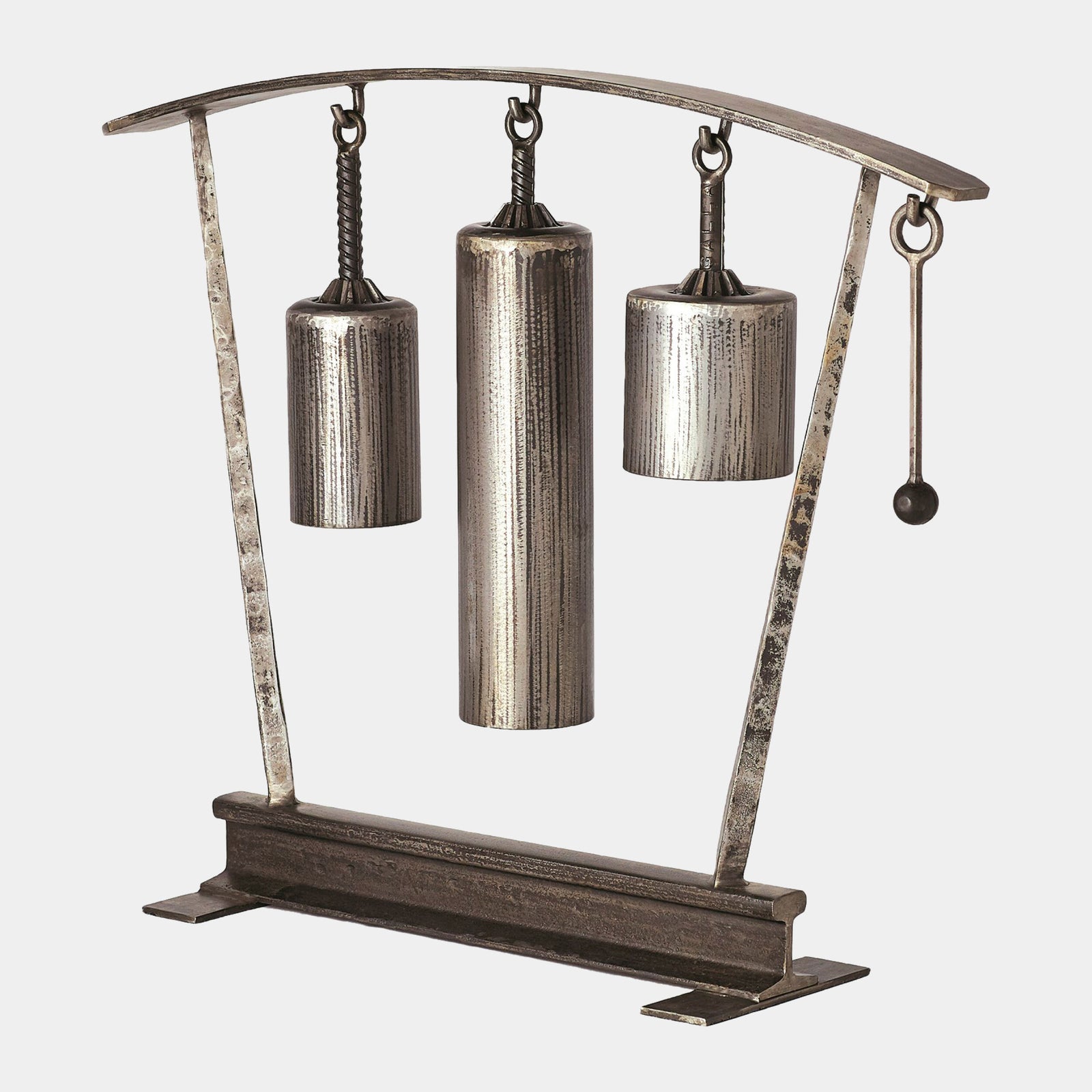 Three Tone Rail Sound Sculpture-Natural Iron