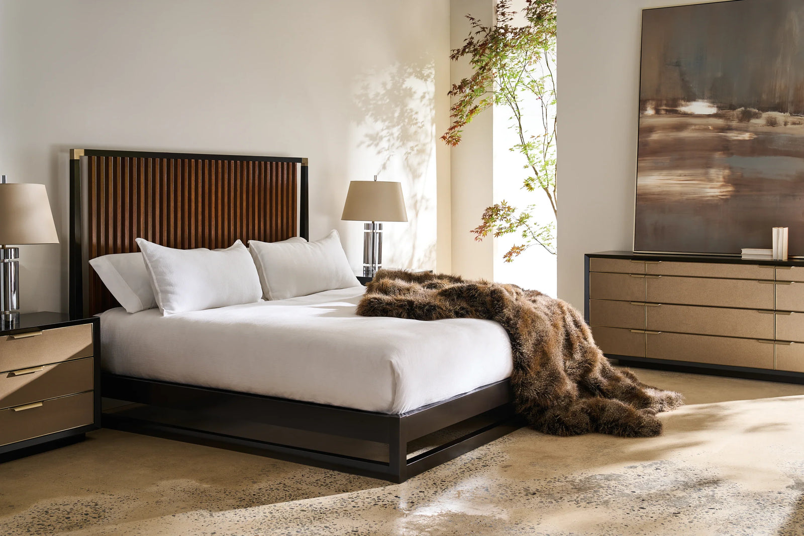 Pinstripe Slatted Bed Dark - Kg