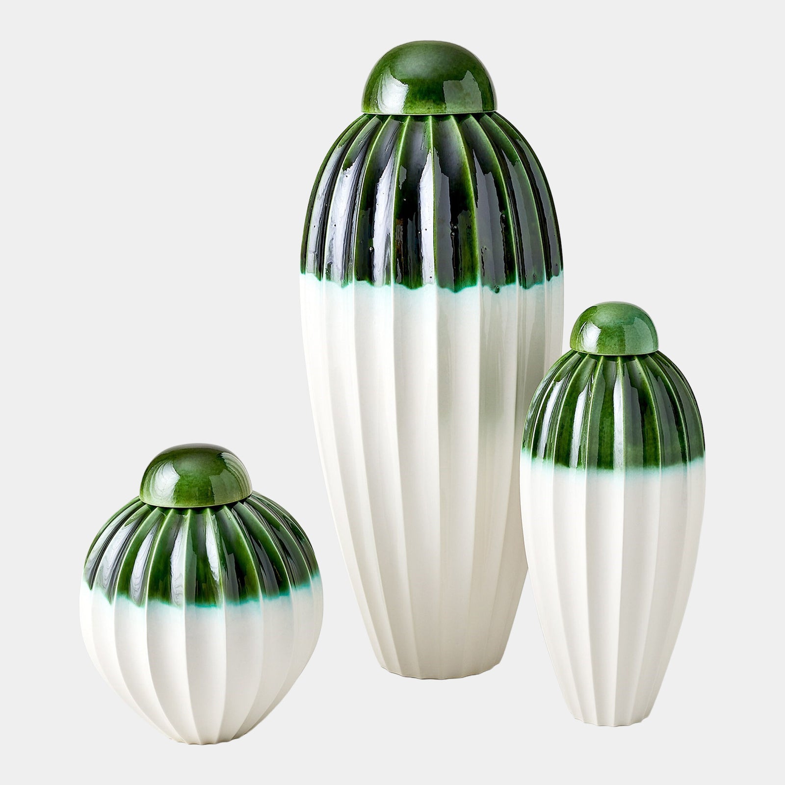 Audra Fluted Jar w/Lid-Emerald-Wide