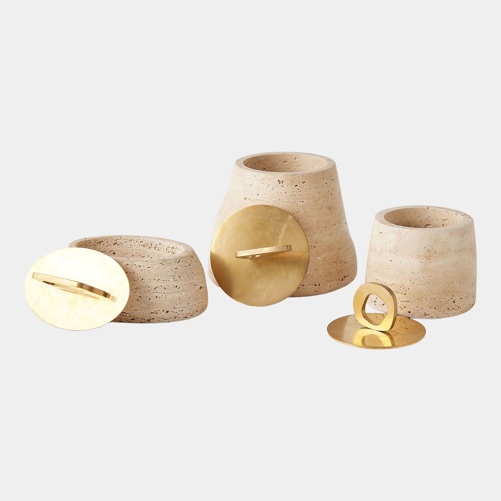 Bocal Lidded Pot-Travertine-Lg