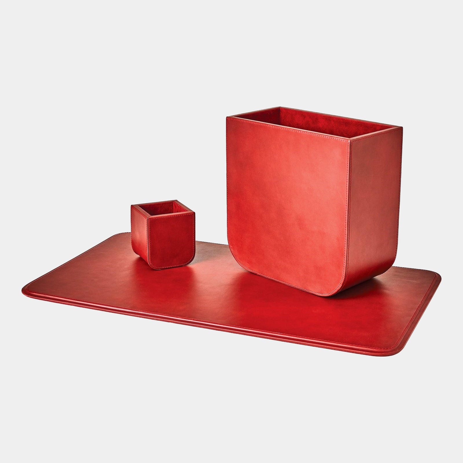 Radius Edge Leather Wastebasket-Deep Red