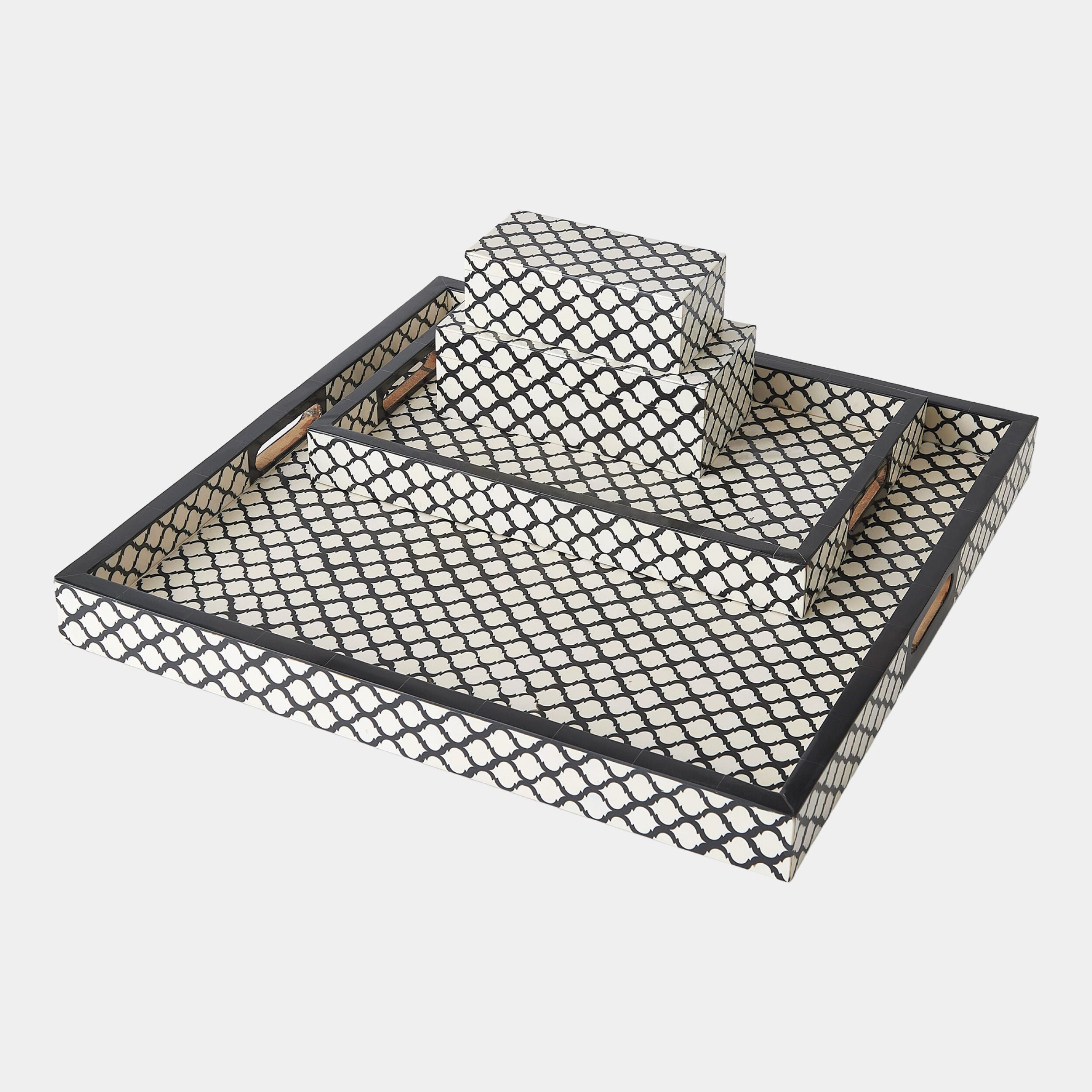 Moroccan Resin Square Tray-Black/White