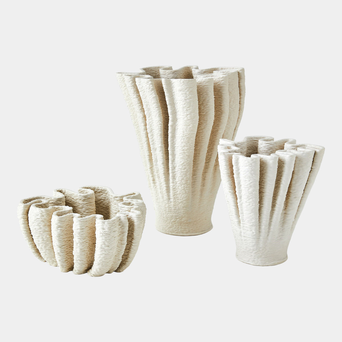 Kumiko Ripple Printed Vase-Matte White-Tall