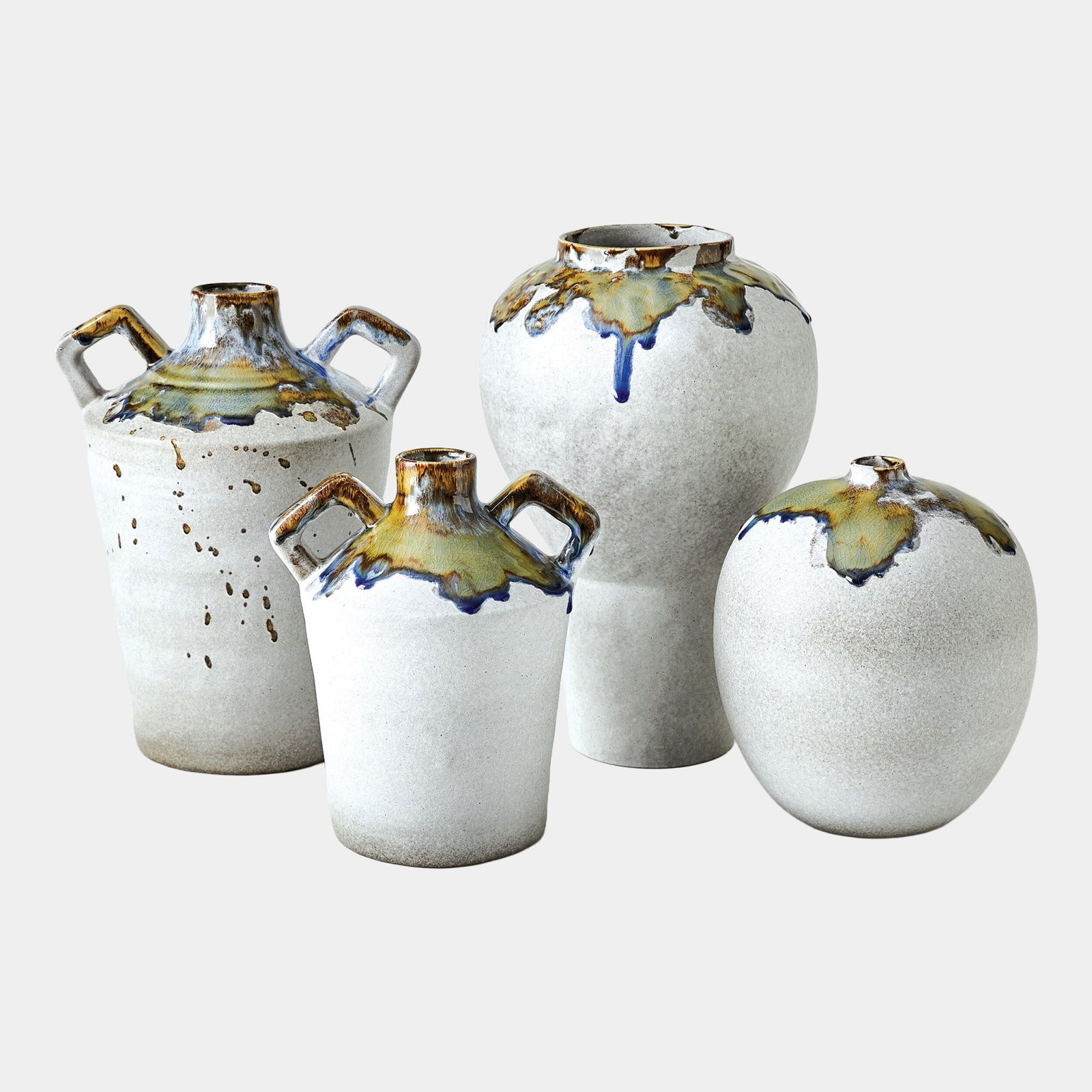 Volcan Footed Vase-Gray/Reactive Green