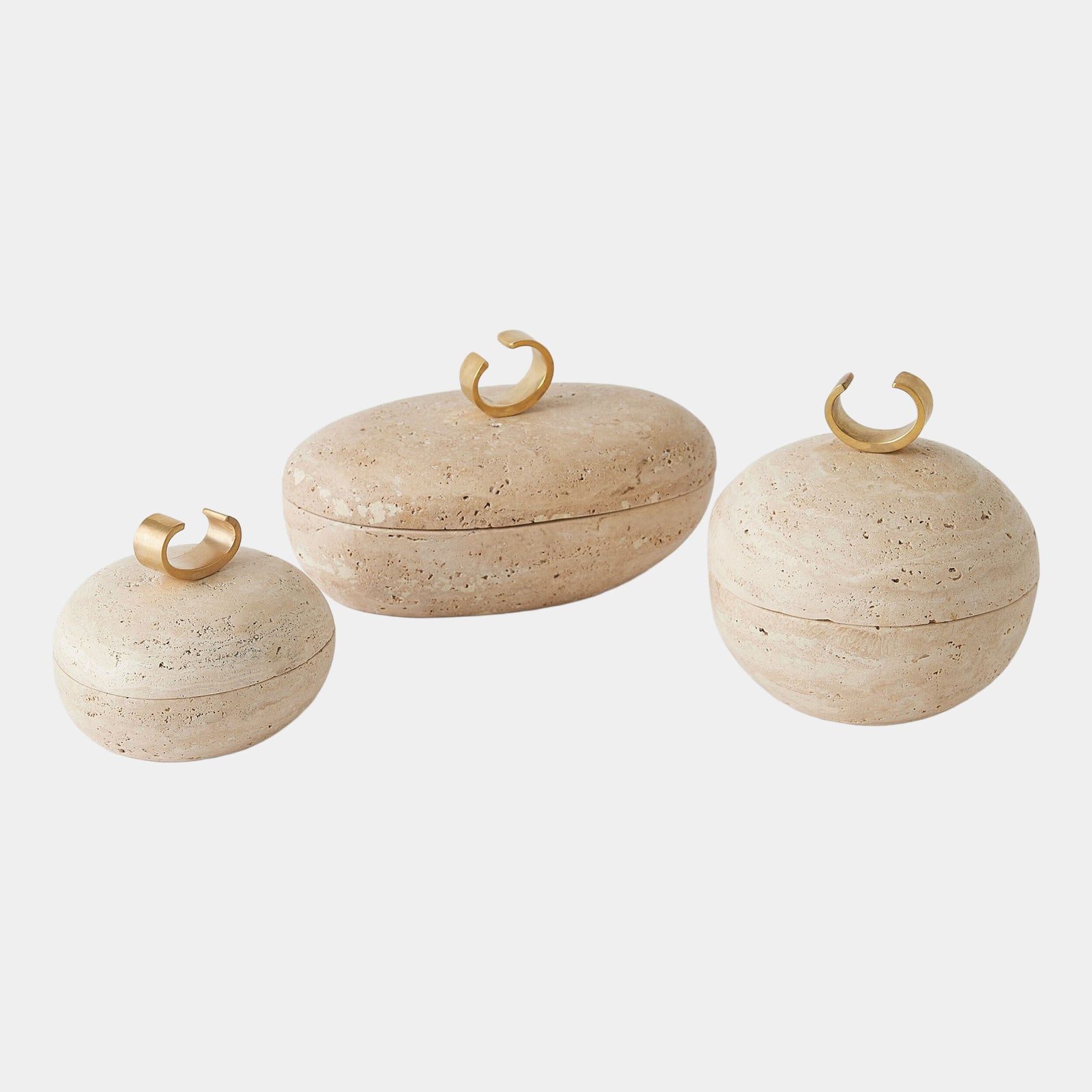 Caillou Lidded Pot-Travertine-Med