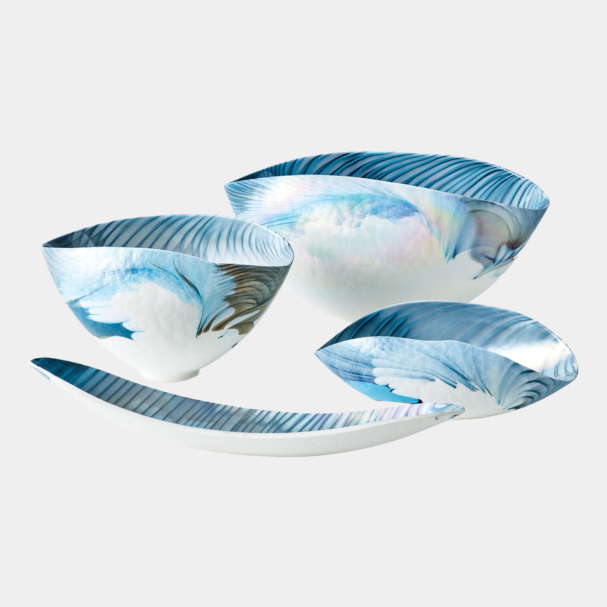 Ivory Turquoise Feather Swirl Folded Bowl