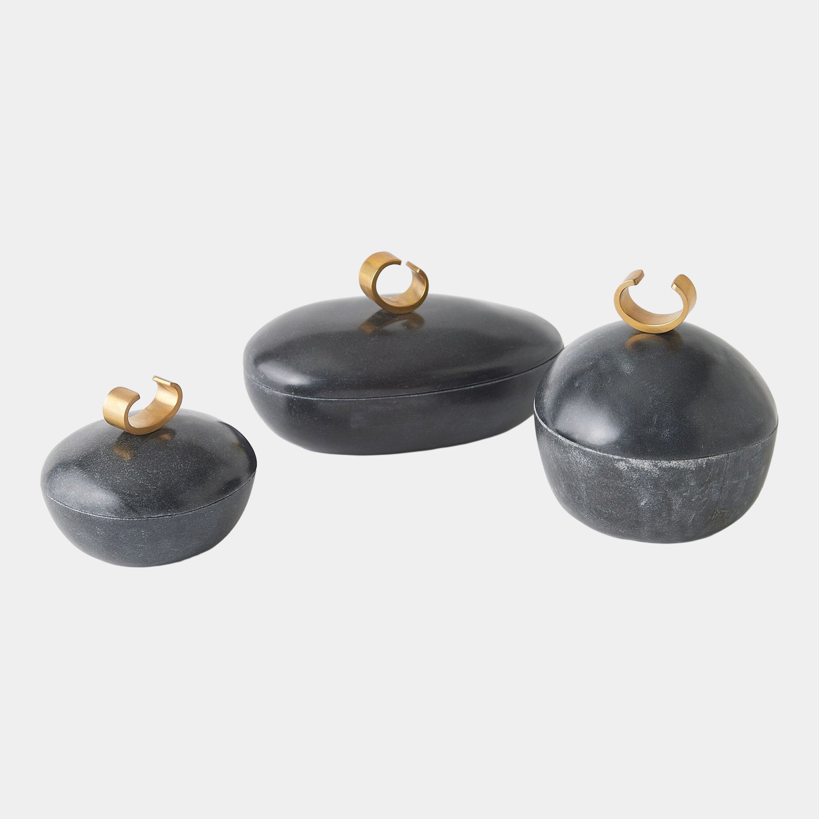Caillou Lidded Pot-Black Marble-Sm