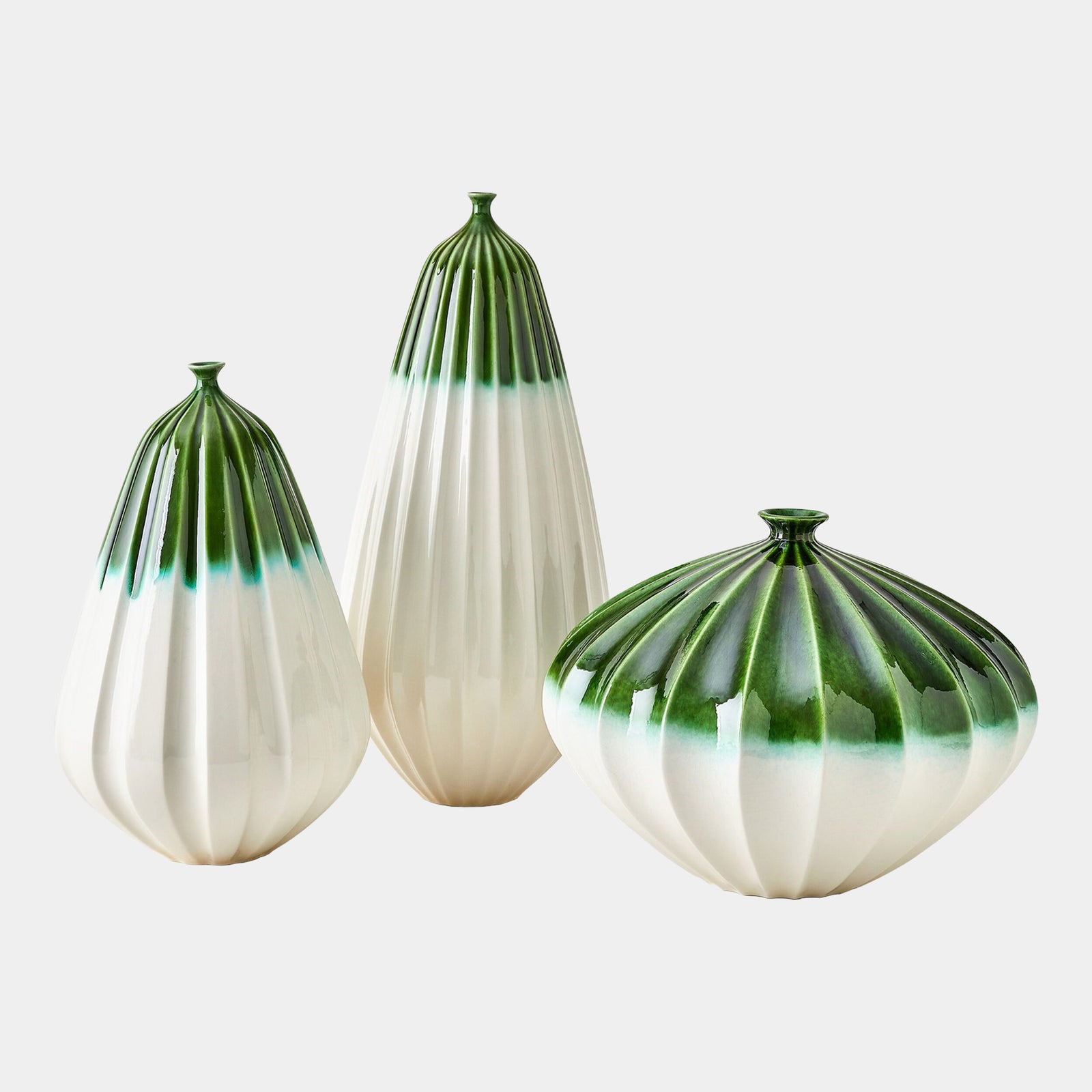 Furrow Vase-Emerald-Wide