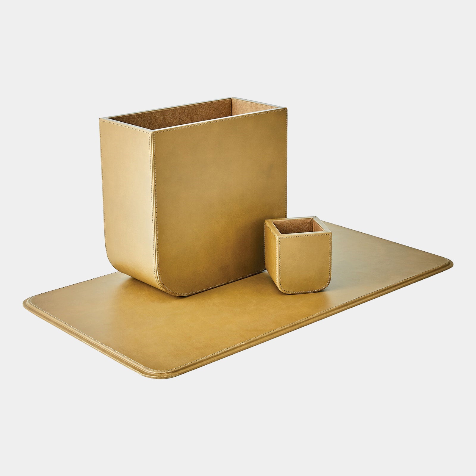 Radius Edge Leather Wastebasket-Putty