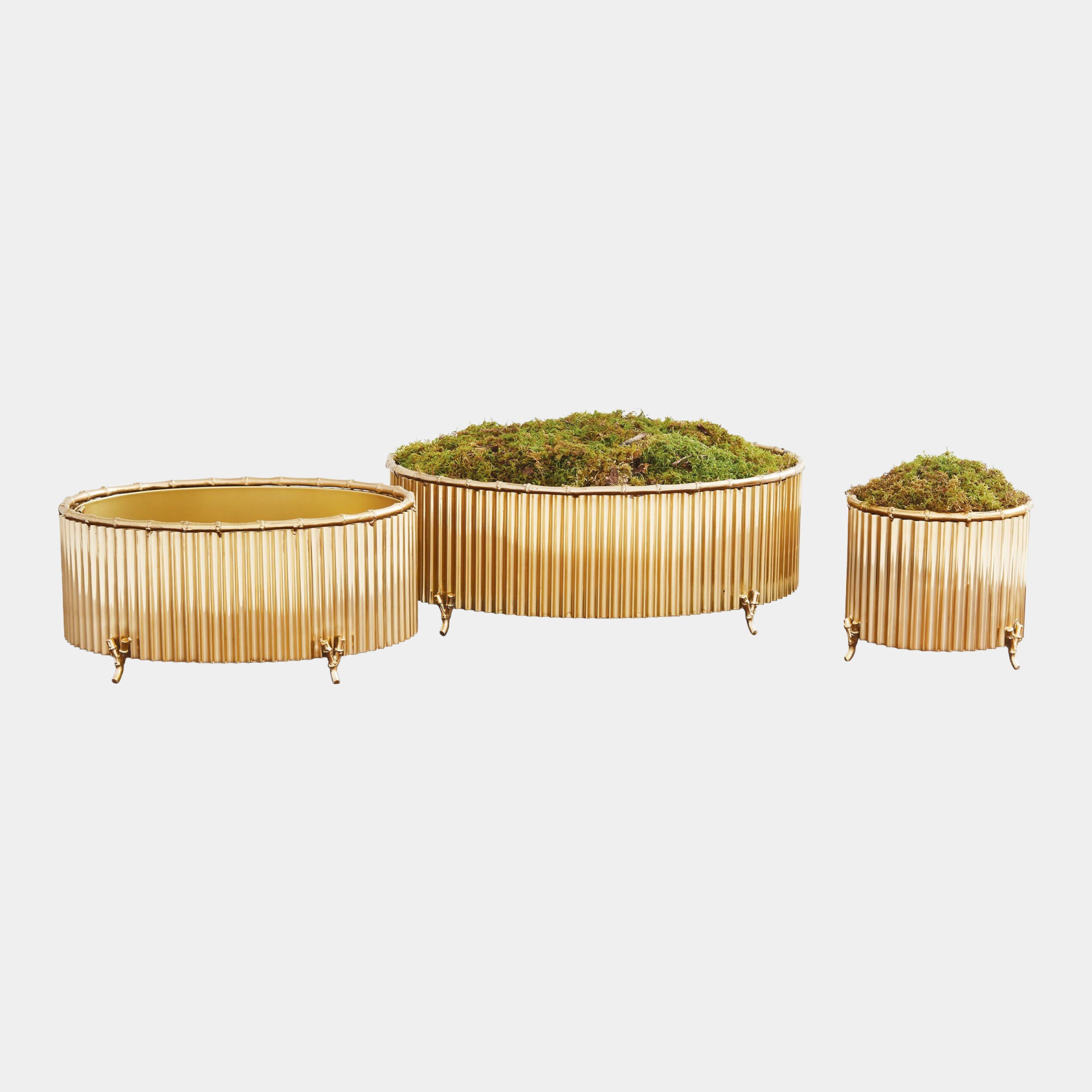 Kai Corrugated Bamboo Cachepot-Brass-Sm