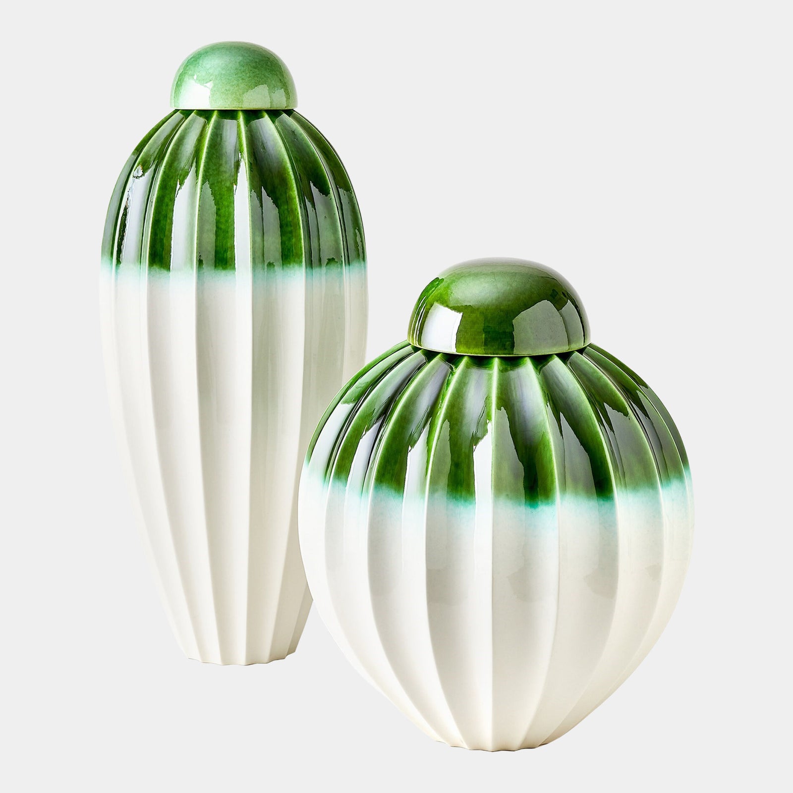 Audra Fluted Jar w/Lid-Emerald-Wide